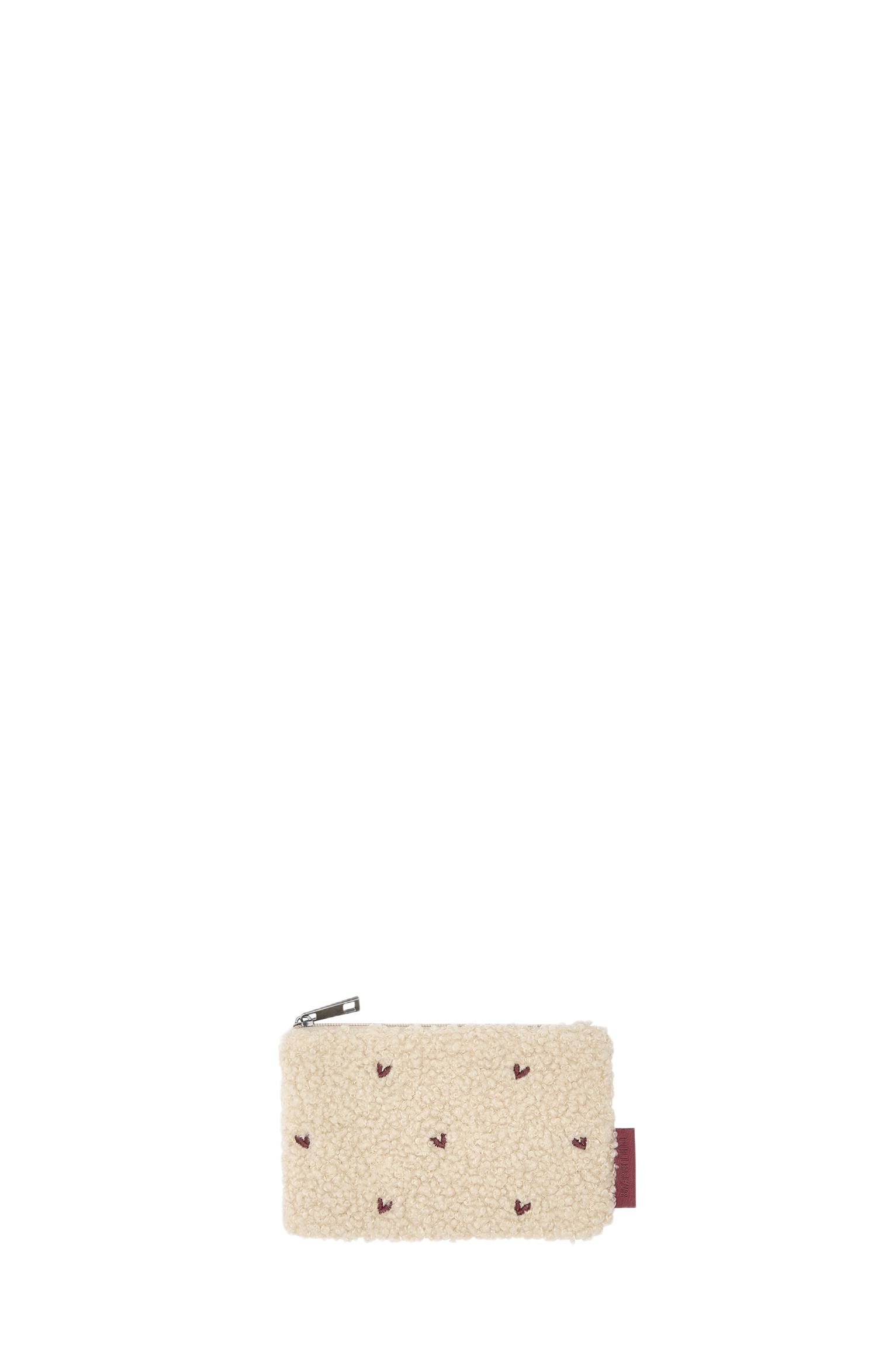 Faux shearling floral wallet — Ecru