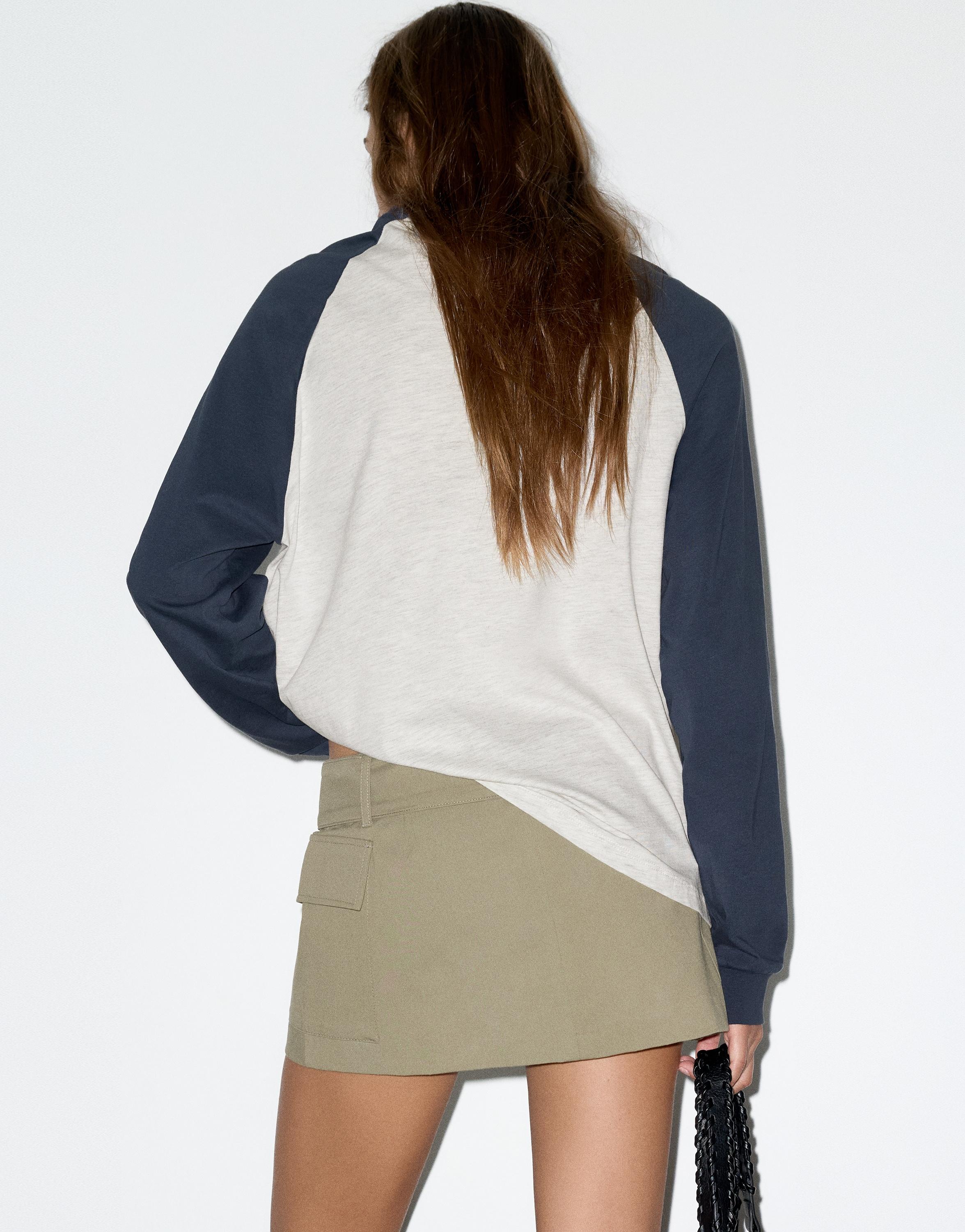 Pull&Bear Oversize reglan kollu tişört görsel 7