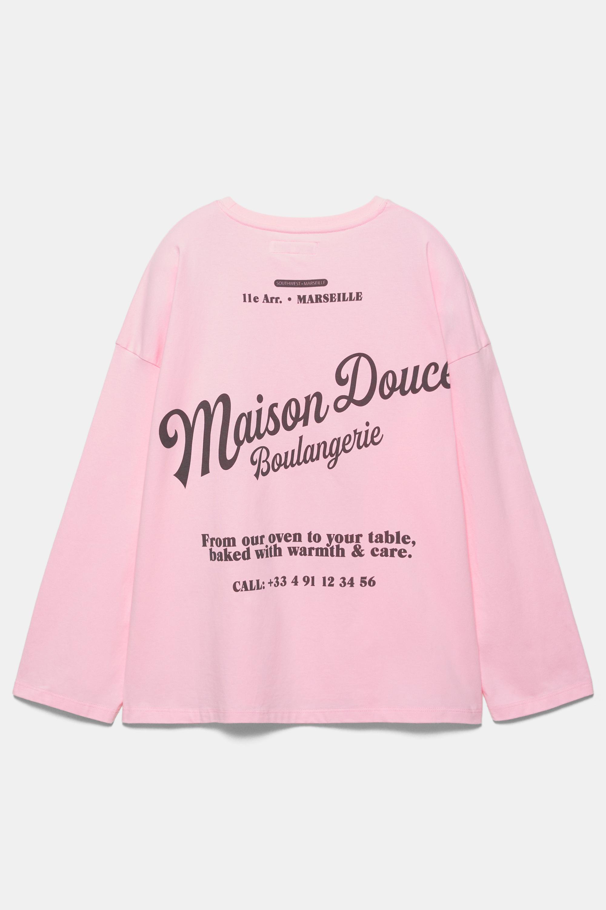 Pembe yazılı uzun kollu tişört - Görsel 2