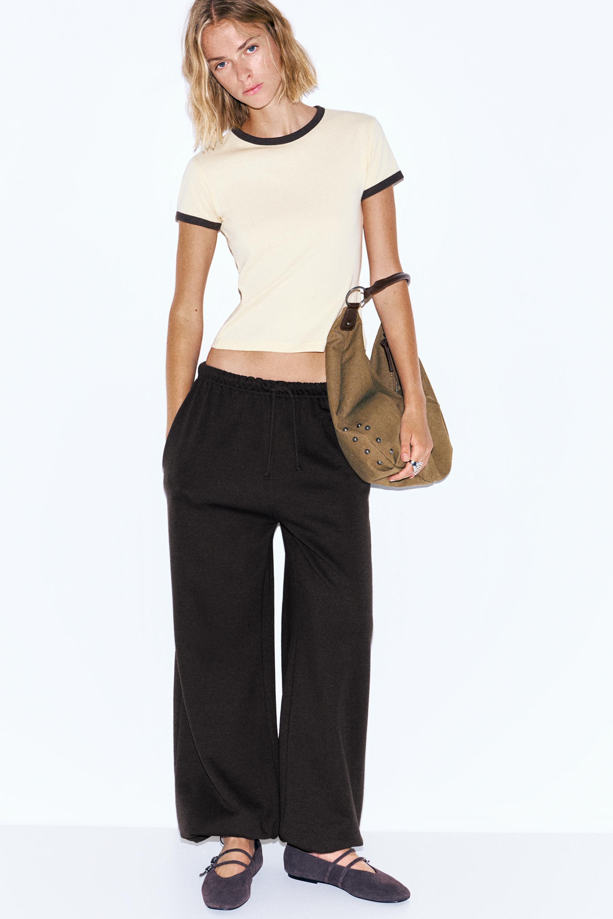 Wide-leg tracksuit bottoms with adjustable hem — Brown
