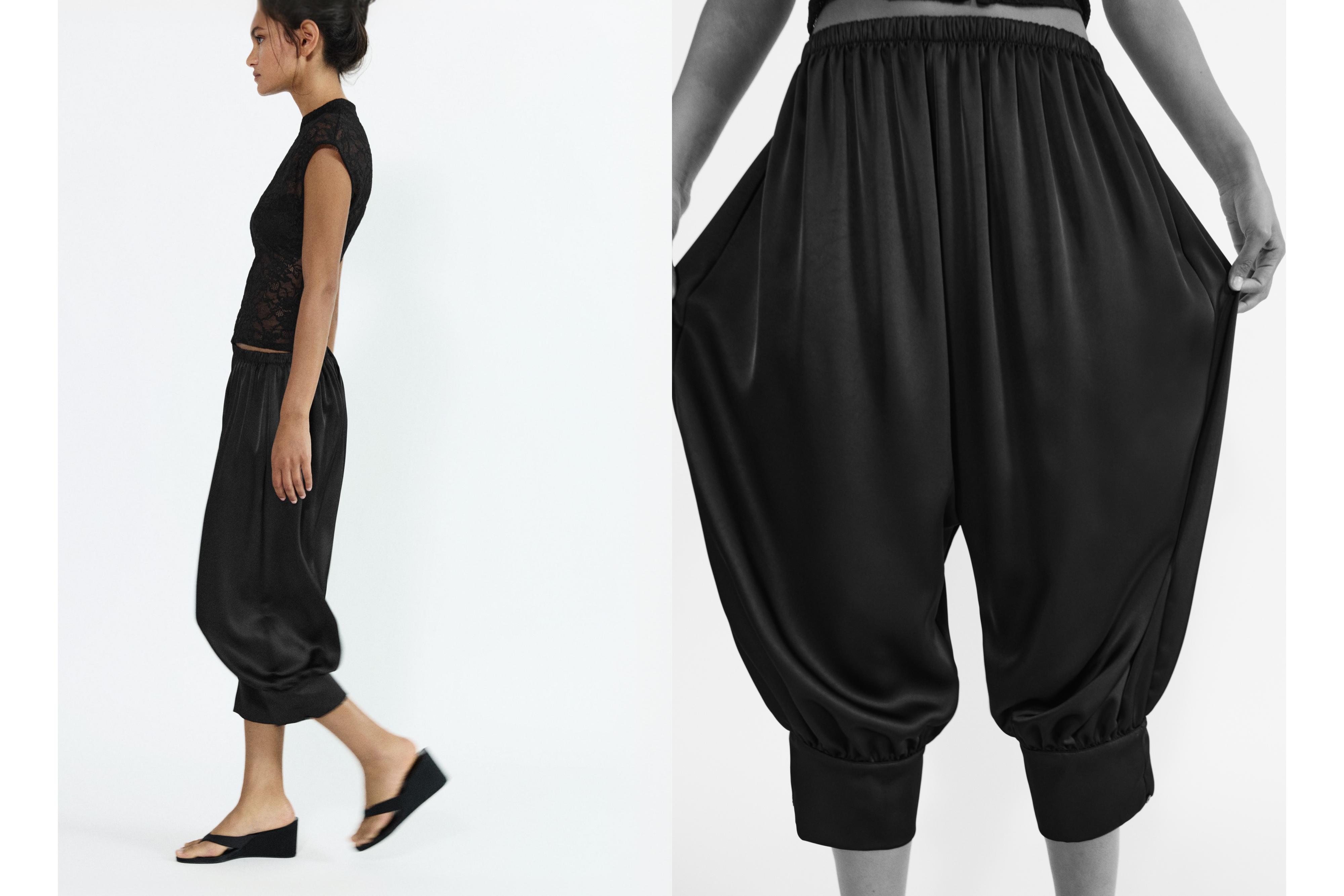Satin sarouel capris — Black