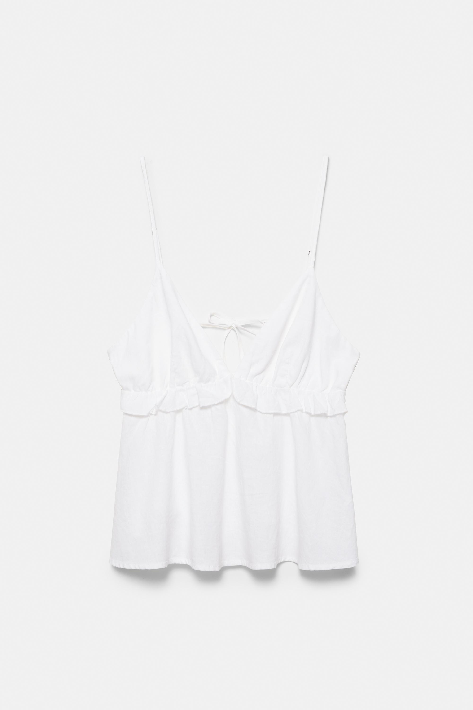 Ruffled linen top — White