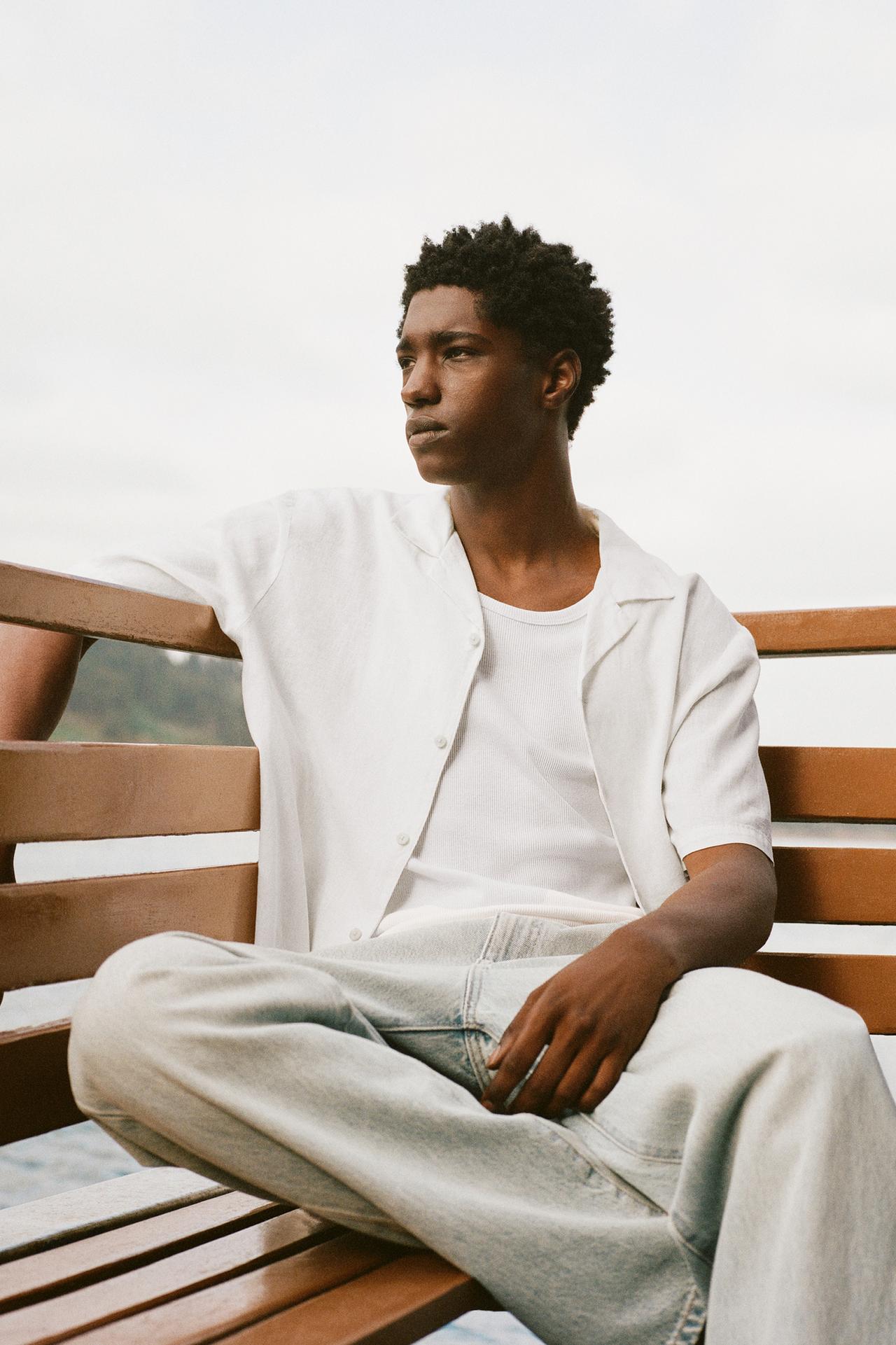 Short sleeve linen blend shirt — Off white