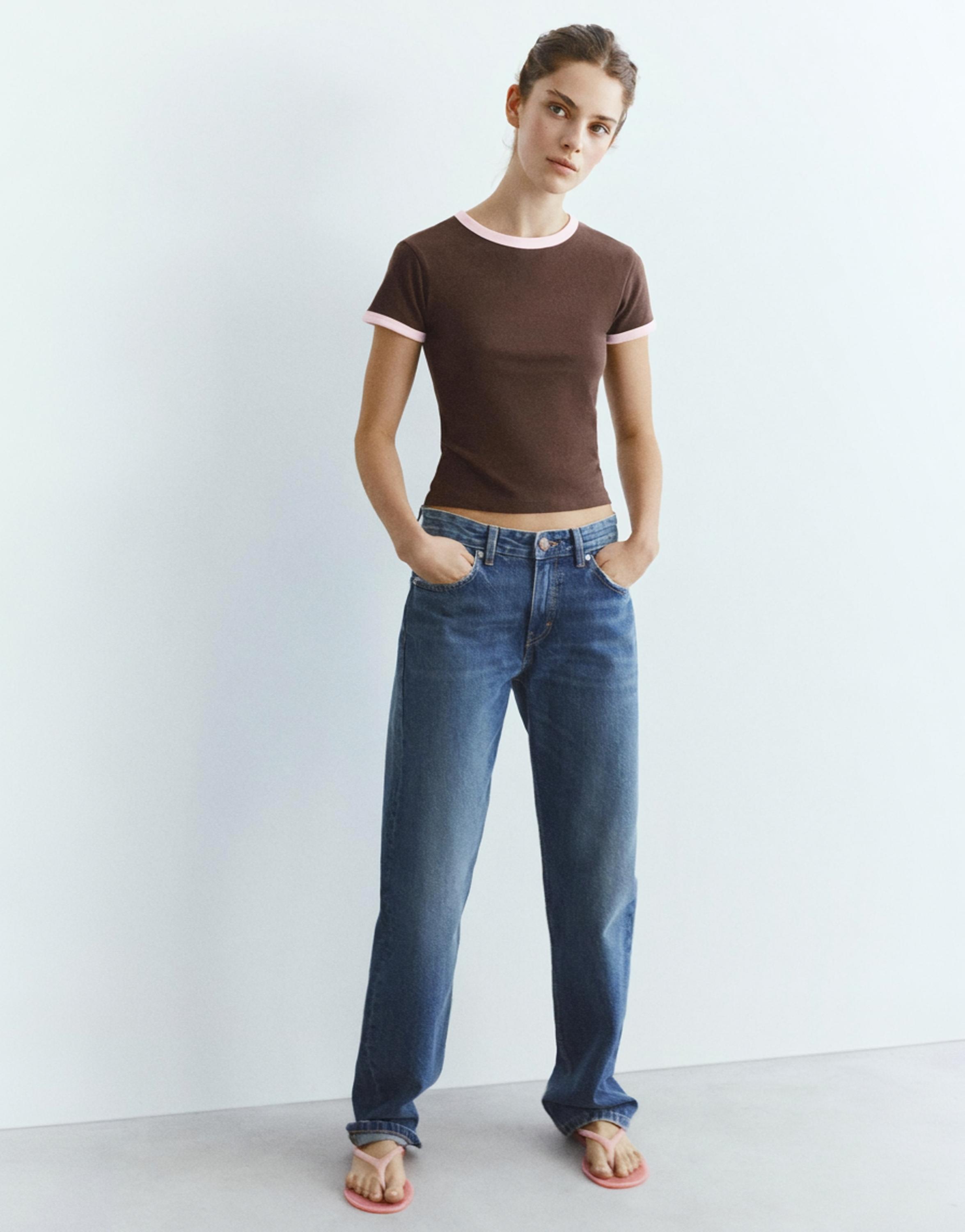 Short sleeve ribbed T-shirt — Brown