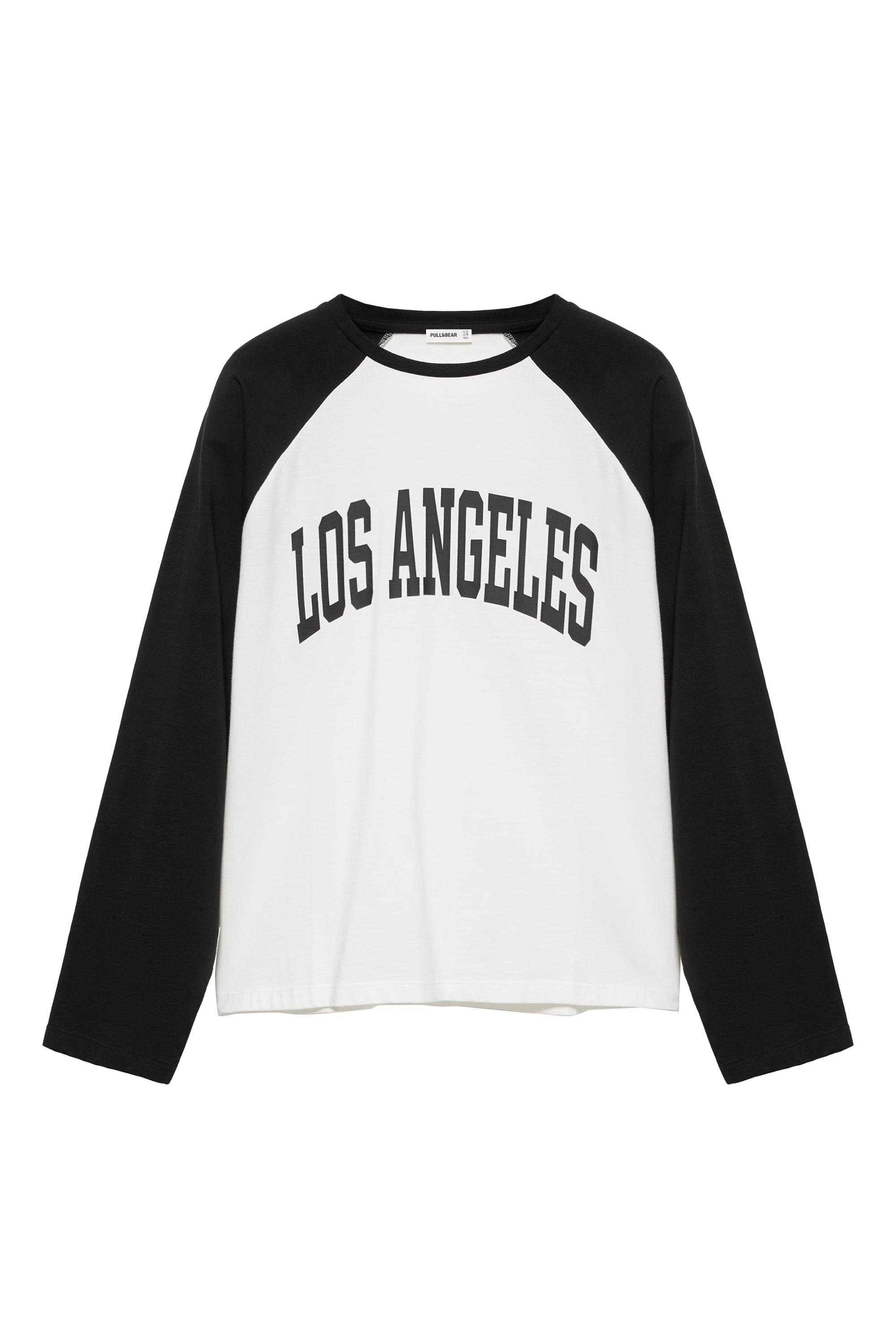 Pull&Bear Los Angeles baskılı reglan kollu tişört görsel 5