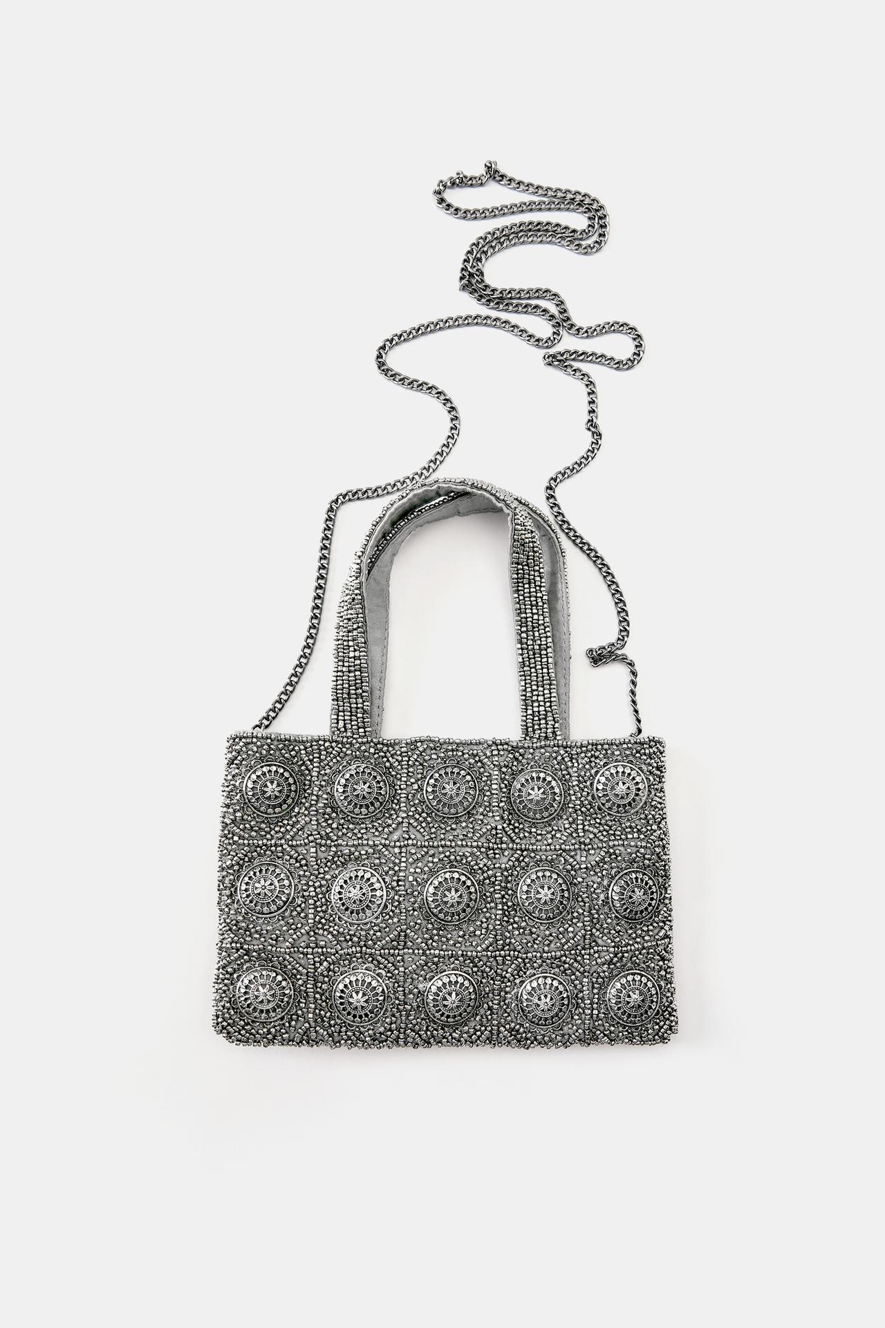 Beaded handbag — Silver