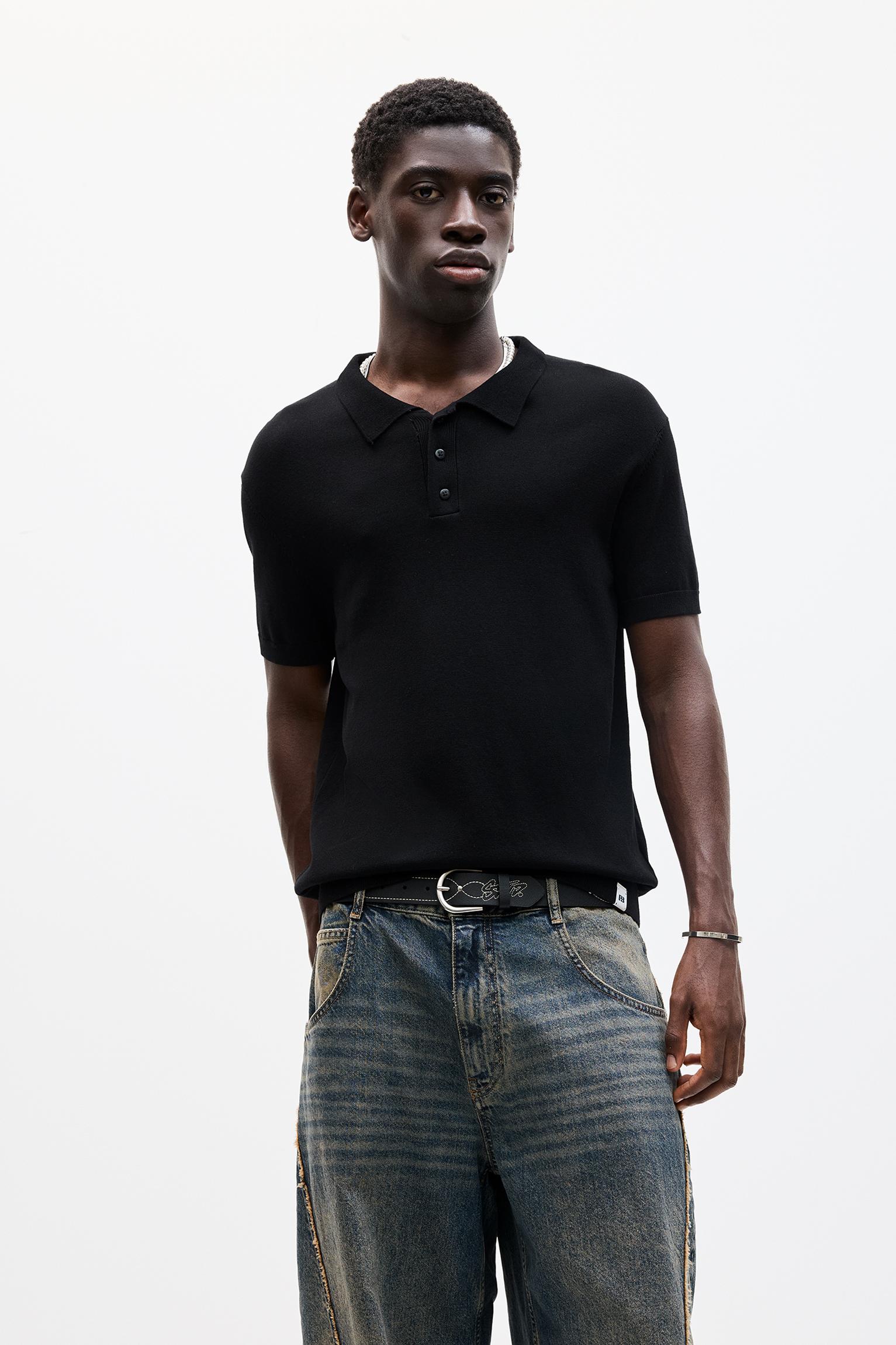 Strick-Poloshirt Mit Kurzen Ärmeln