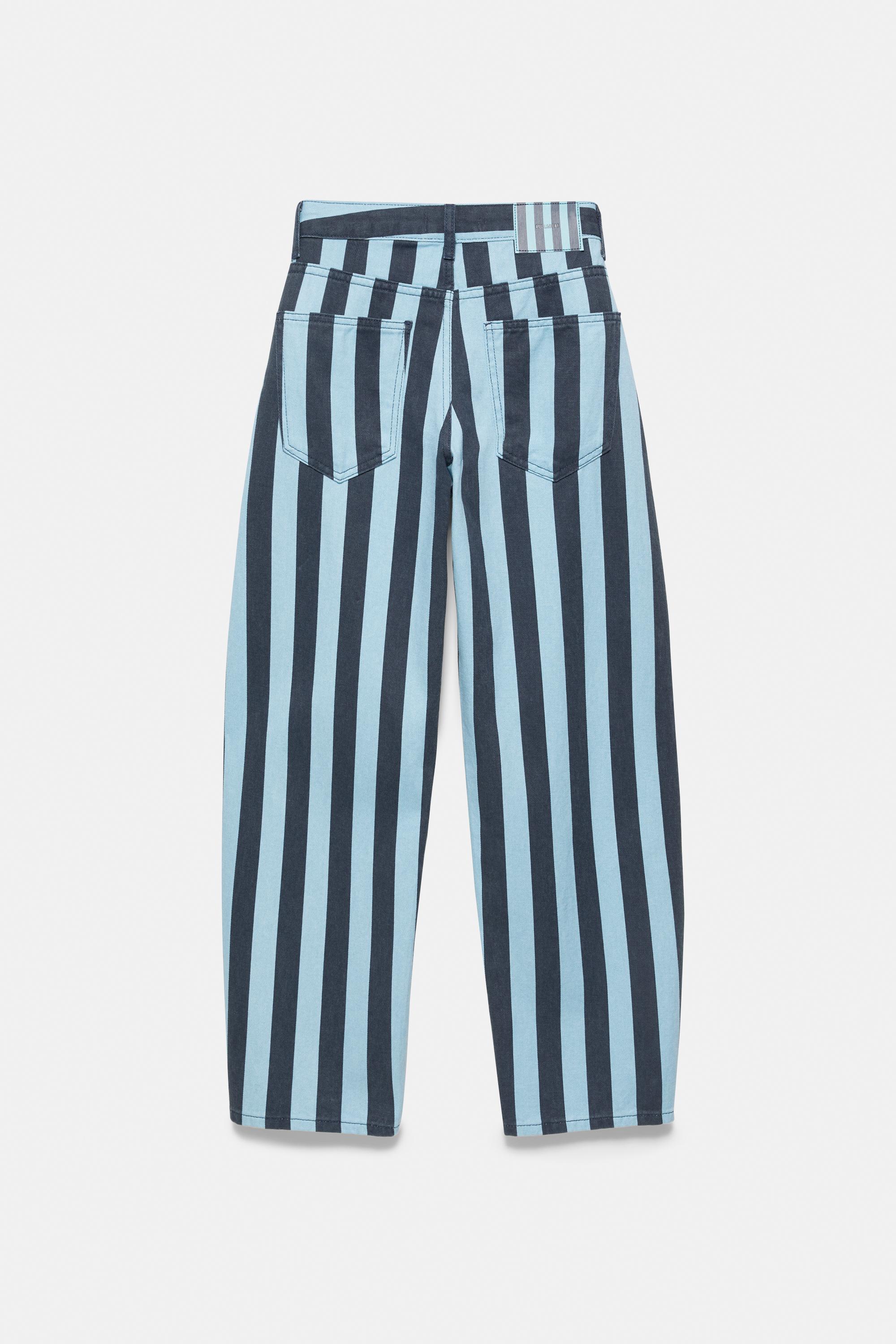 Striped barrel jeans — Turquoise