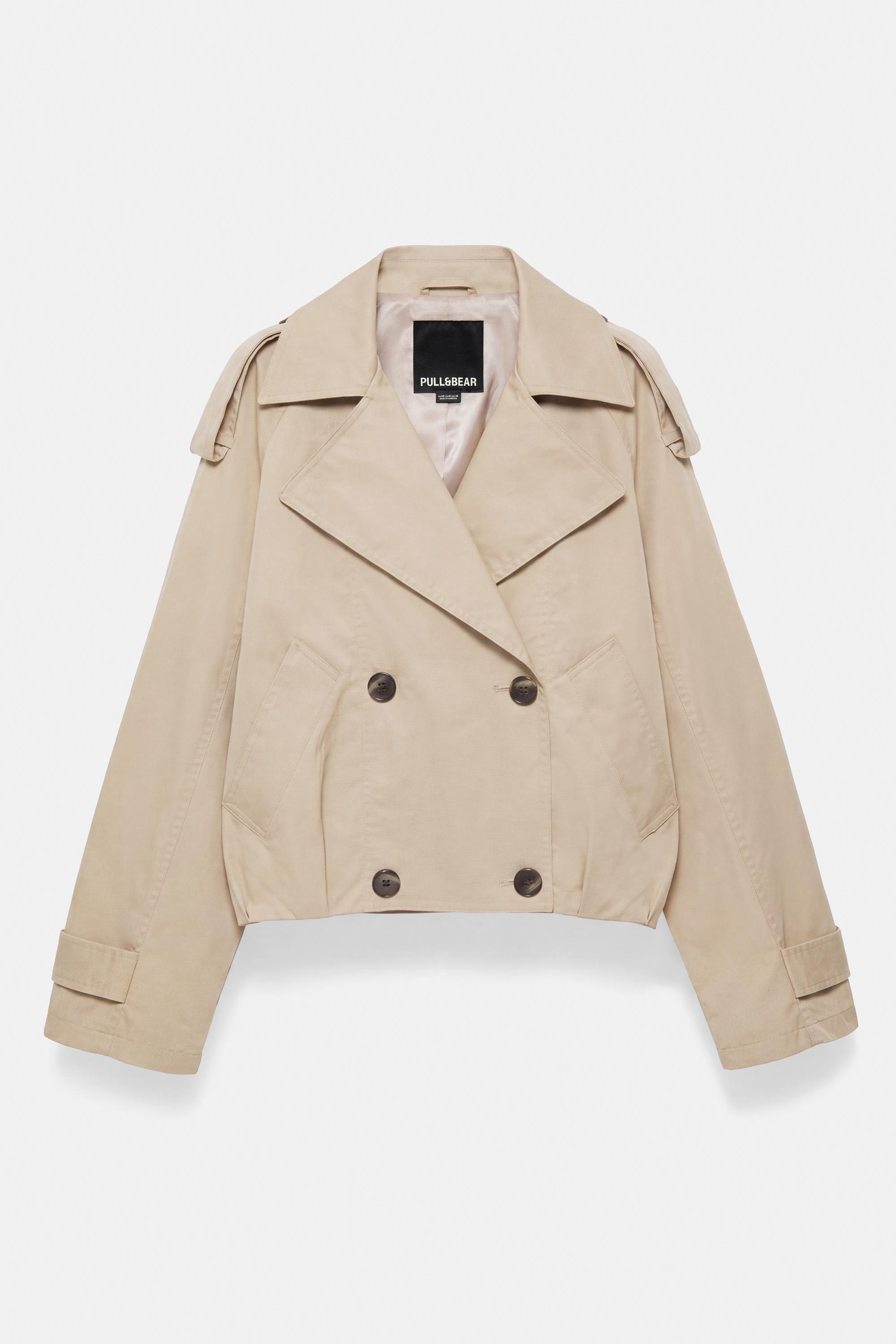 Balloon-fit short trench coat — Sand