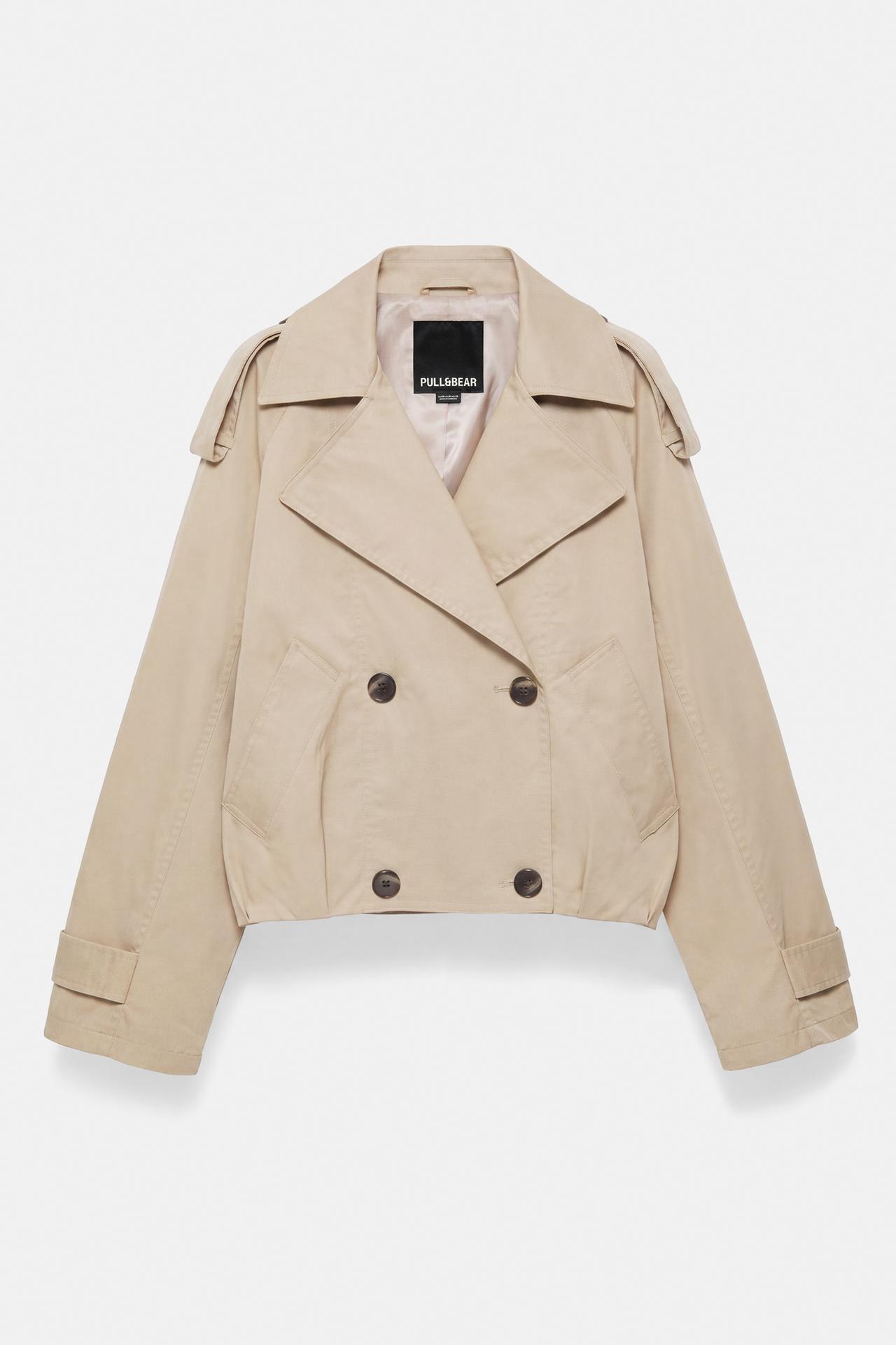 Balloon-fit short trench coat — Sand