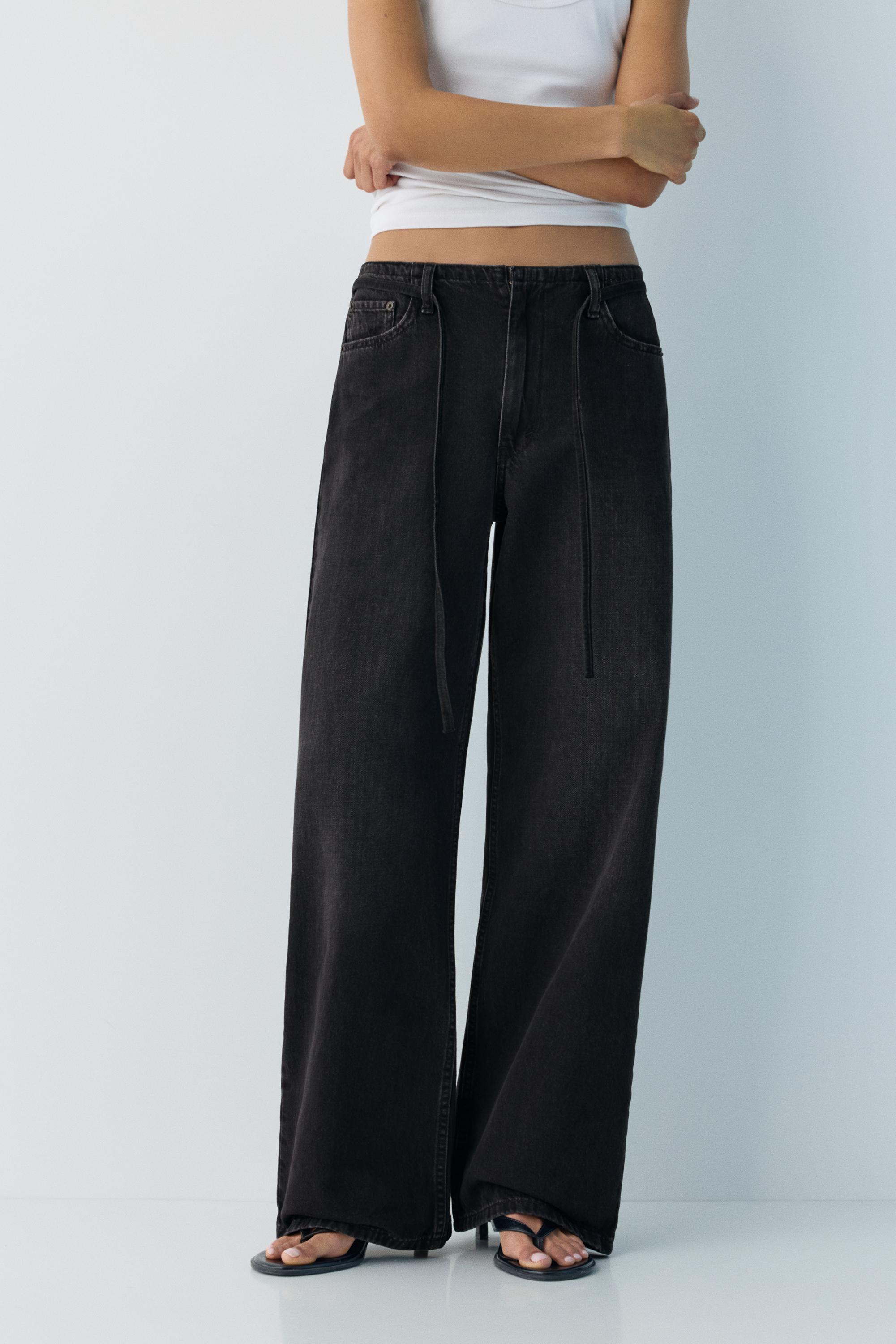 Baggy jeans with drawstring — Black
