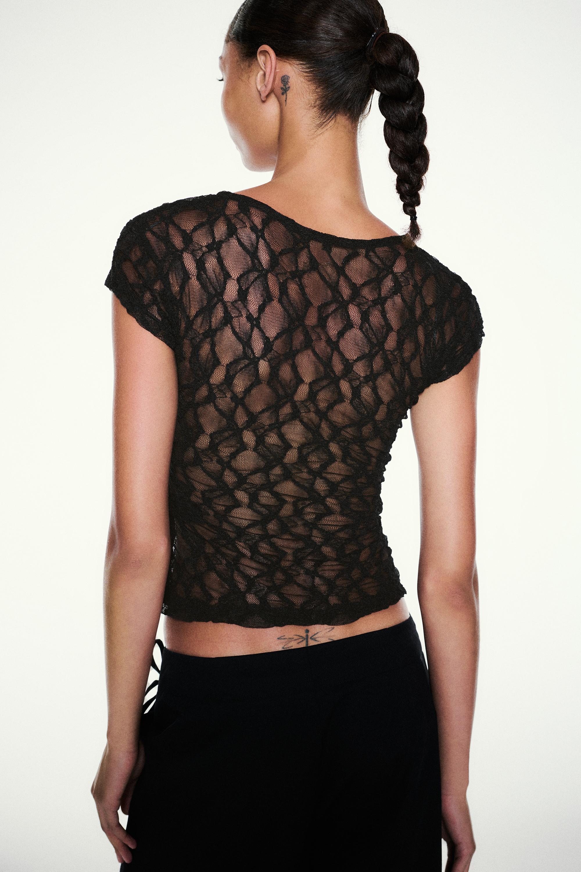 Studded lace T-shirt — Black