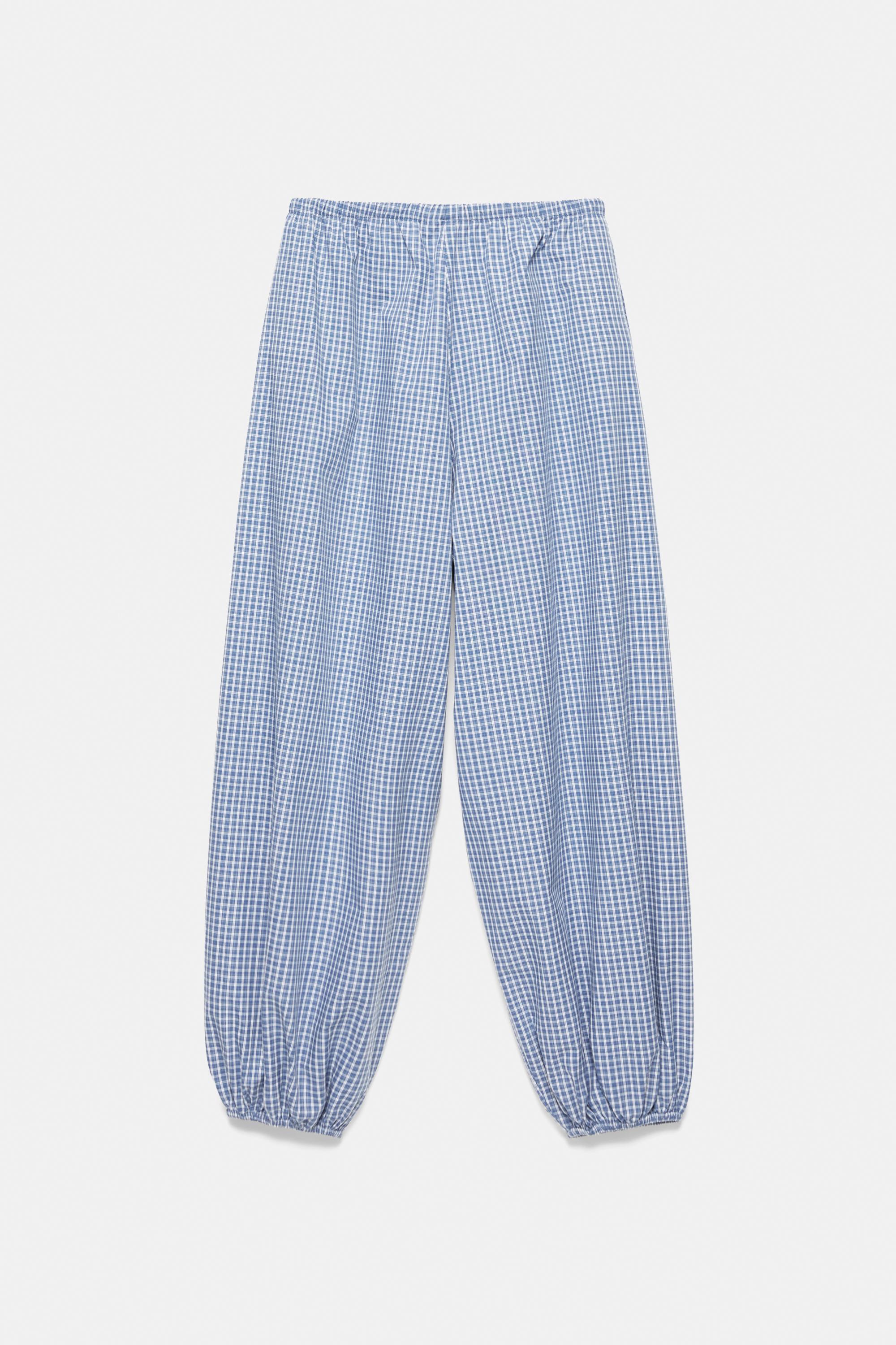 Check sarouel trousers — Medium blue