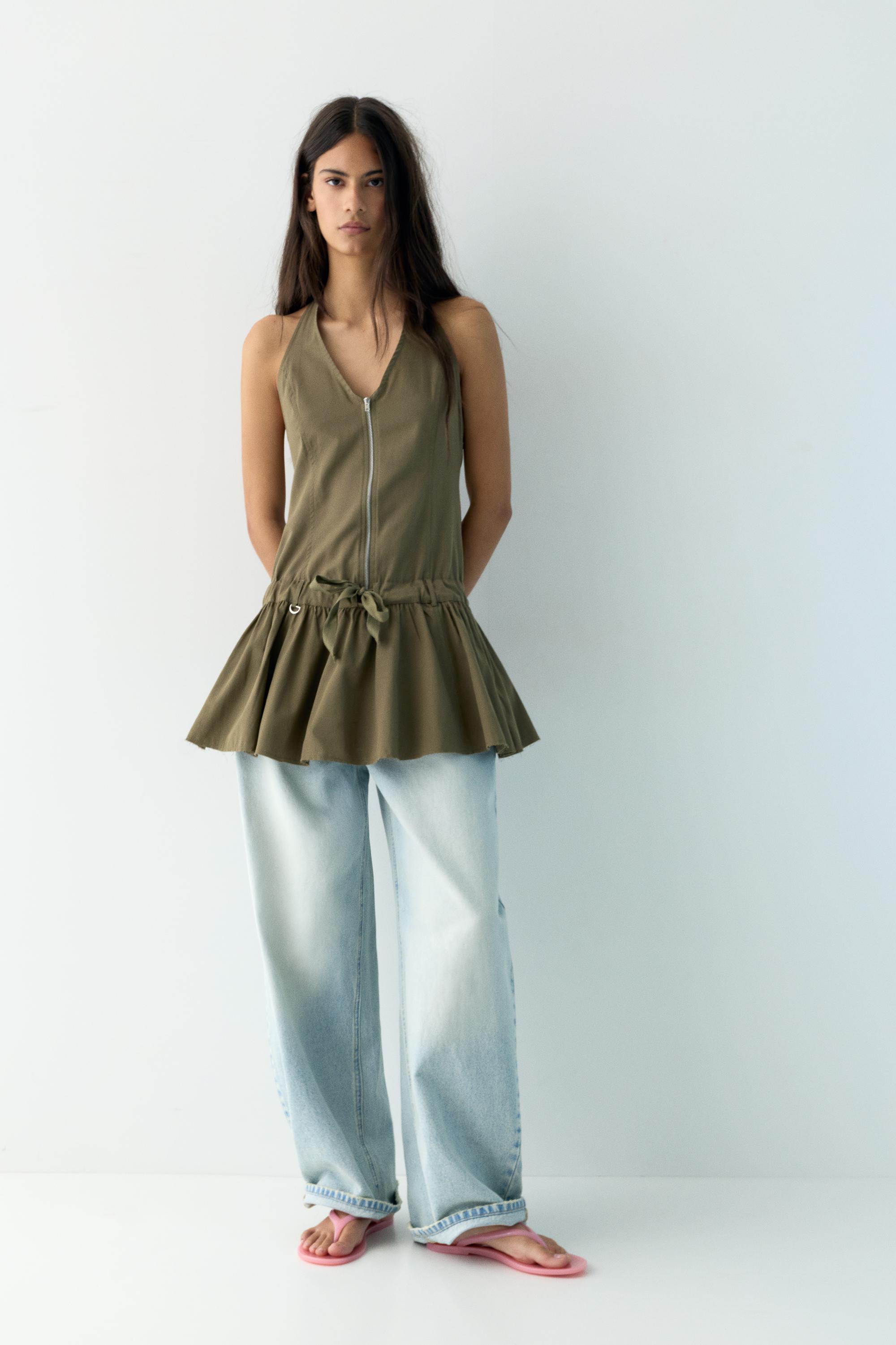 Short halter dress with zip — Khaki