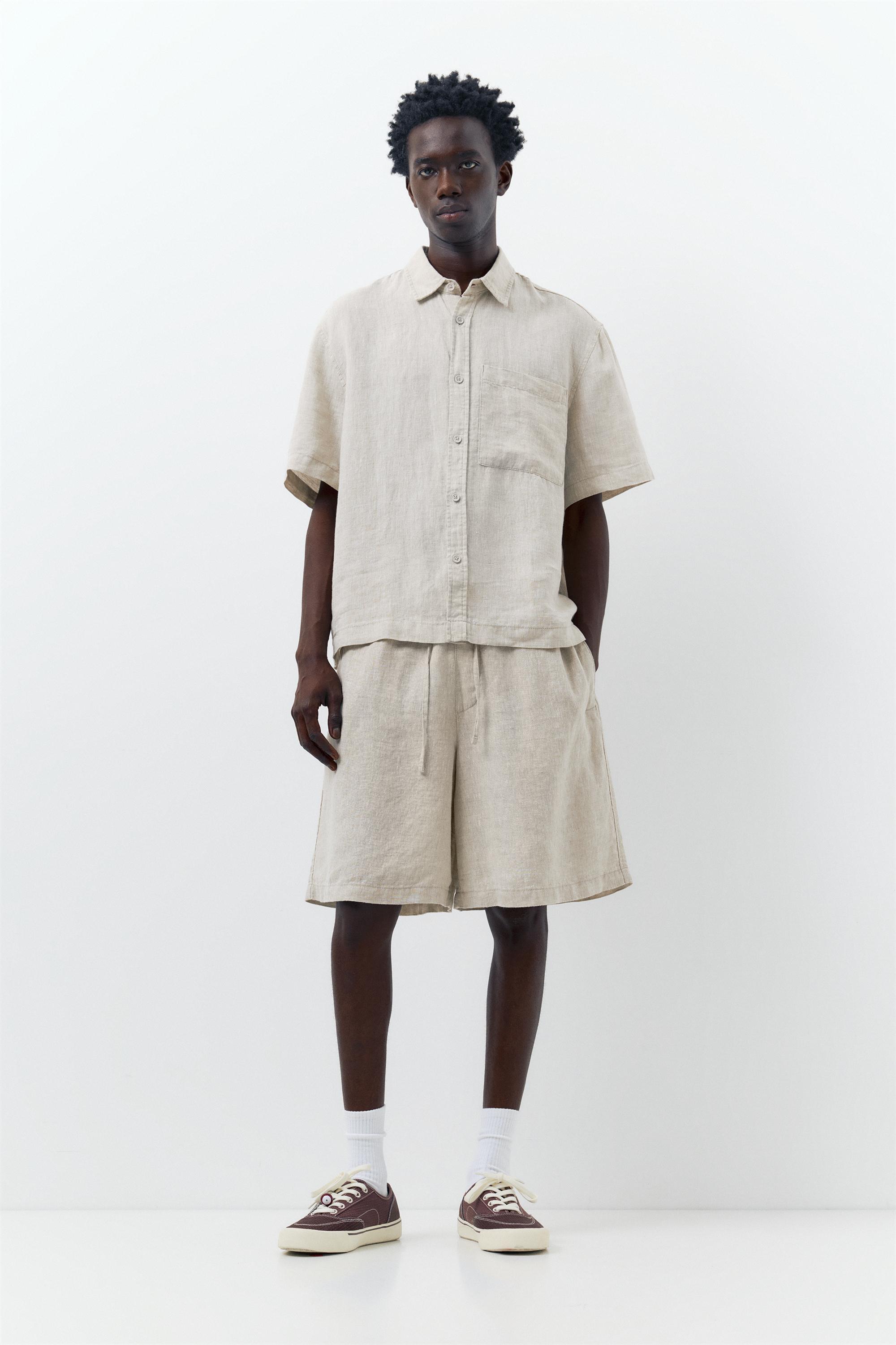 100% linen Bermuda sweat shorts — Beige