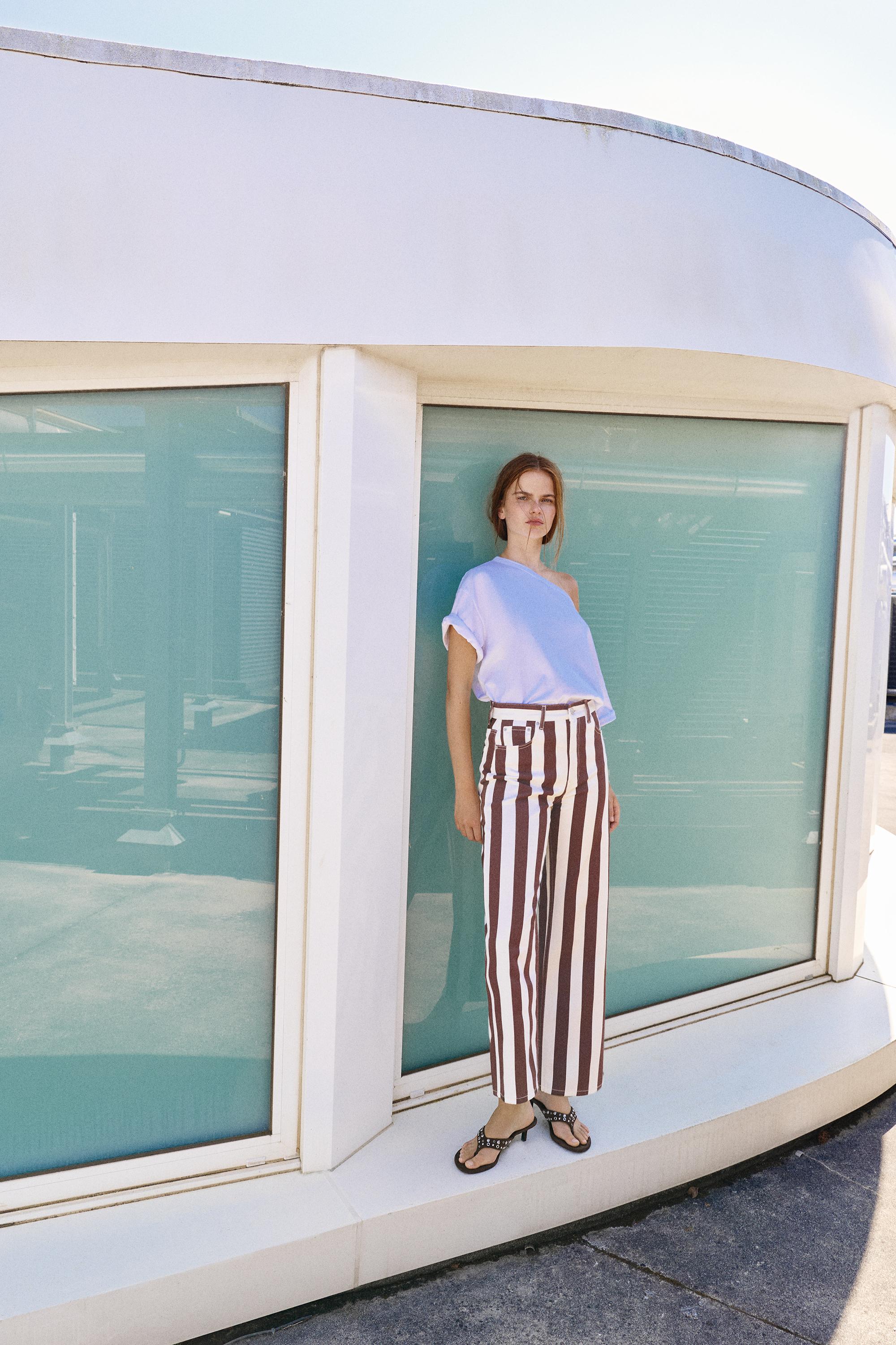 Striped straight-leg trousers — Brown