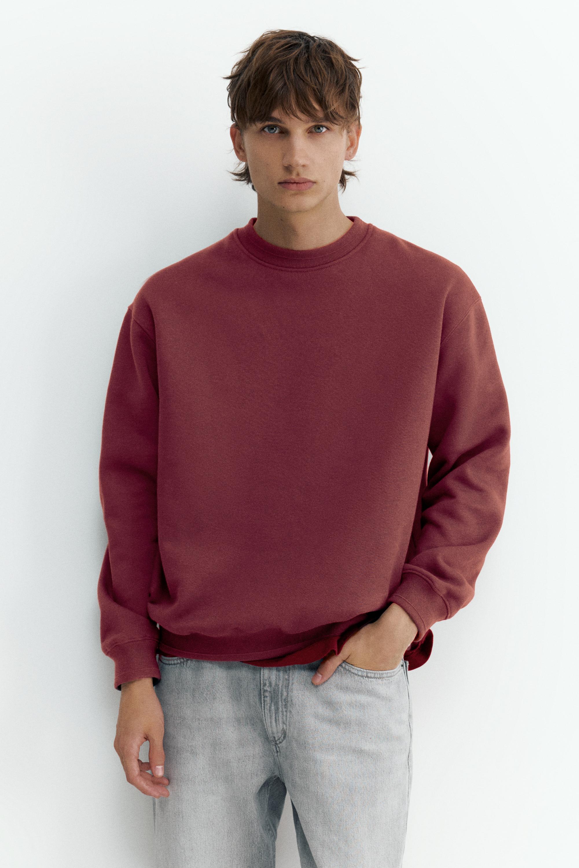 Relaxed fit round neck sweatshirt — Burgundy