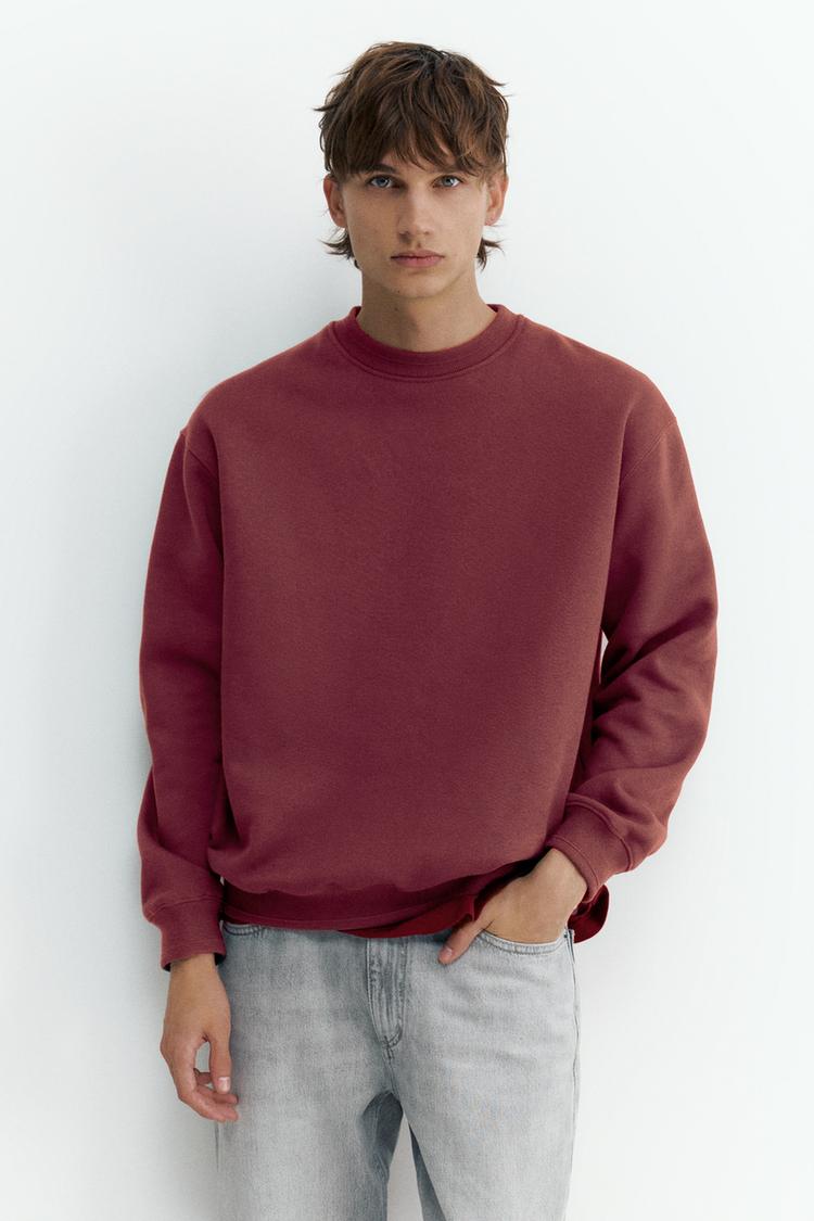 Relaxed fit round neck sweatshirt — Burgundy