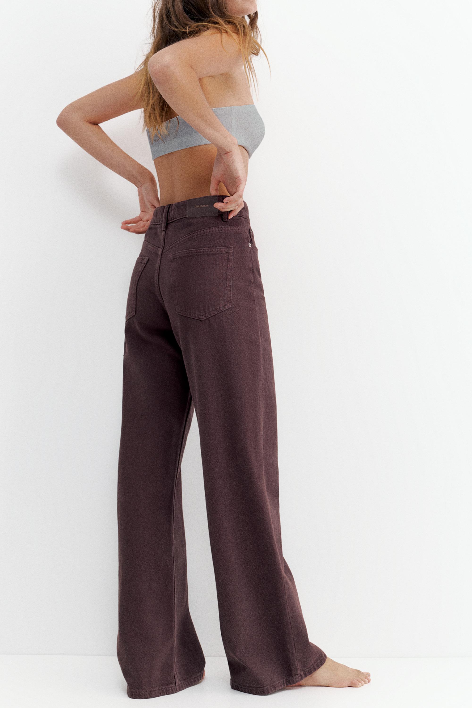 High-waist wide-leg jeans — Burgundy