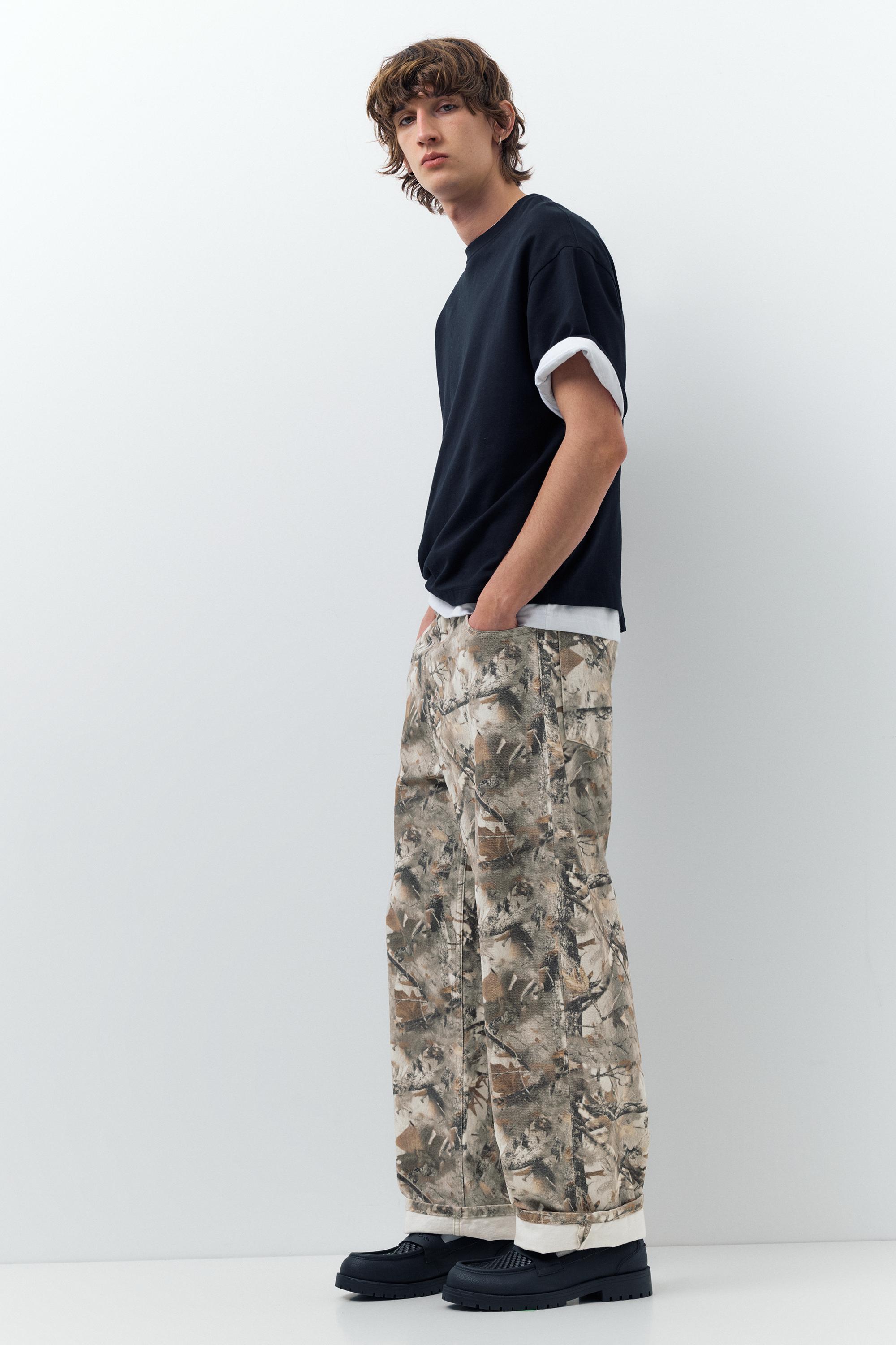 Printed trousers with pockets — Beige/Green