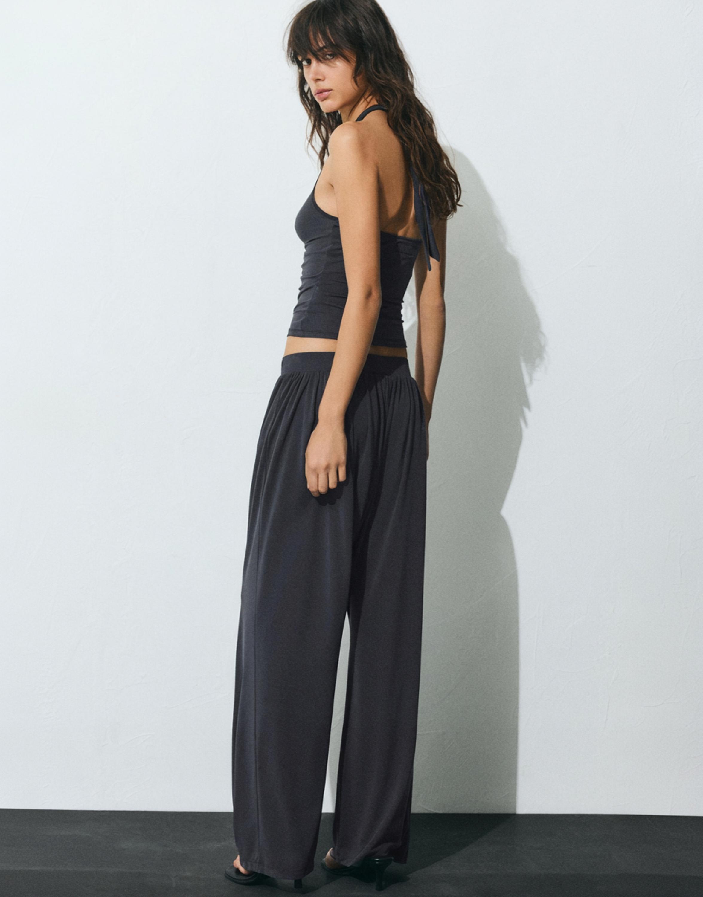 Relaxed fit cupro trousers — Dark grey