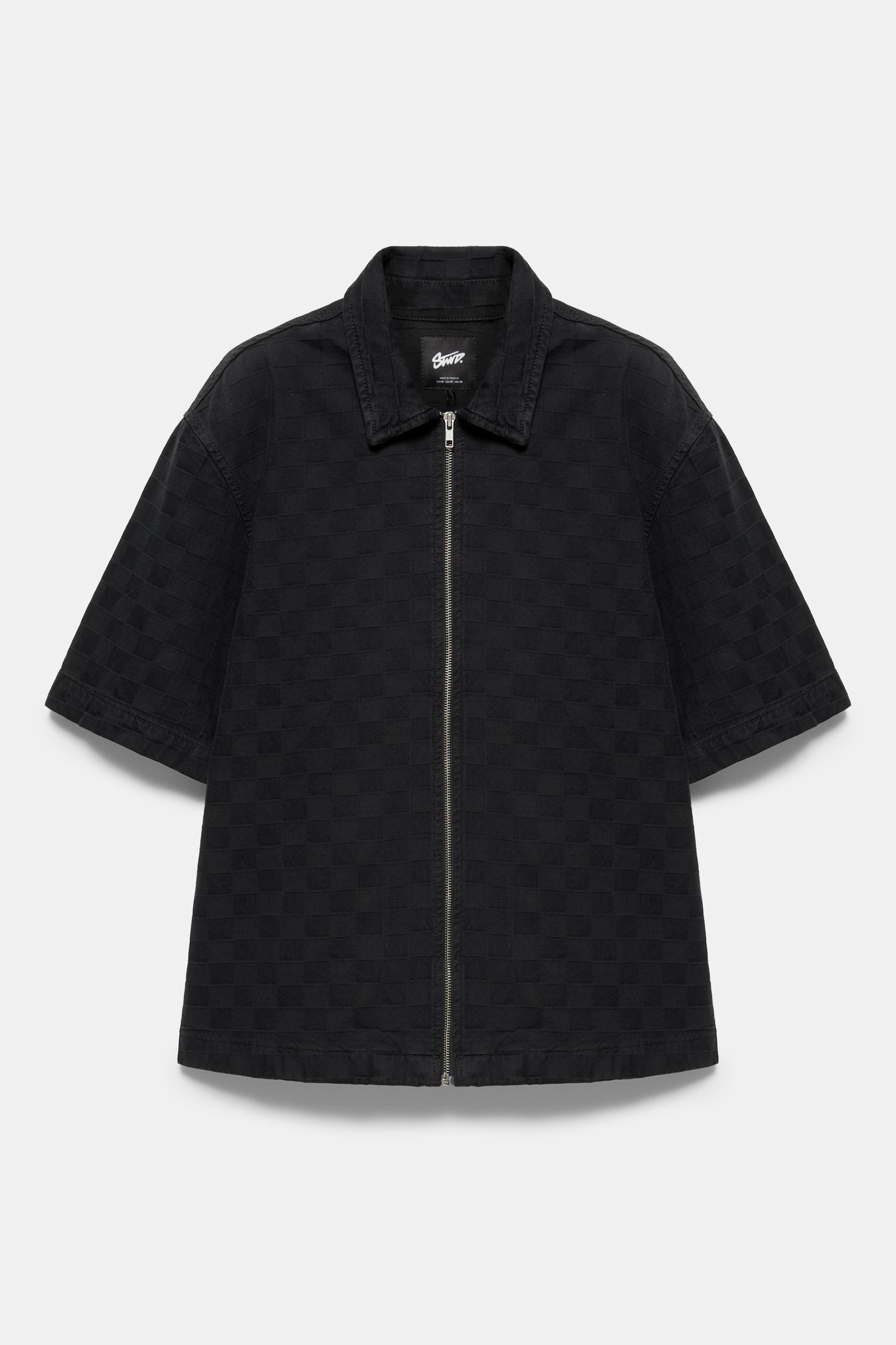 Short sleeve zip check shirt — Black