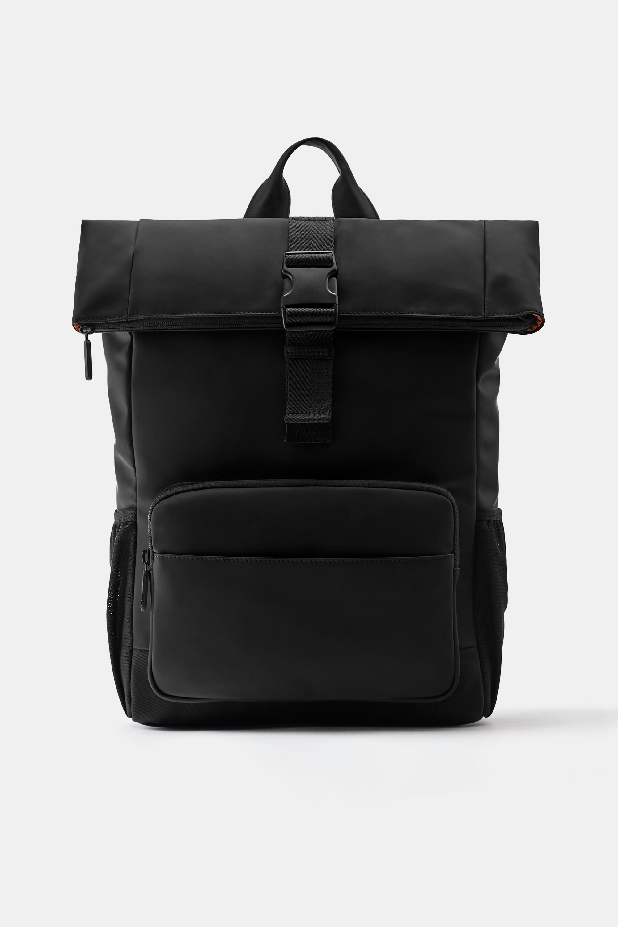 Rubberised flap backpack — Black