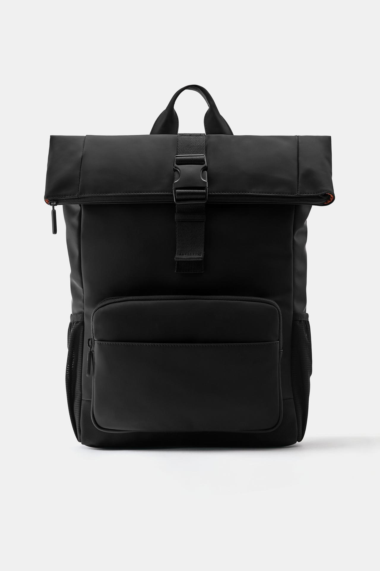 Rubberised flap backpack — Black