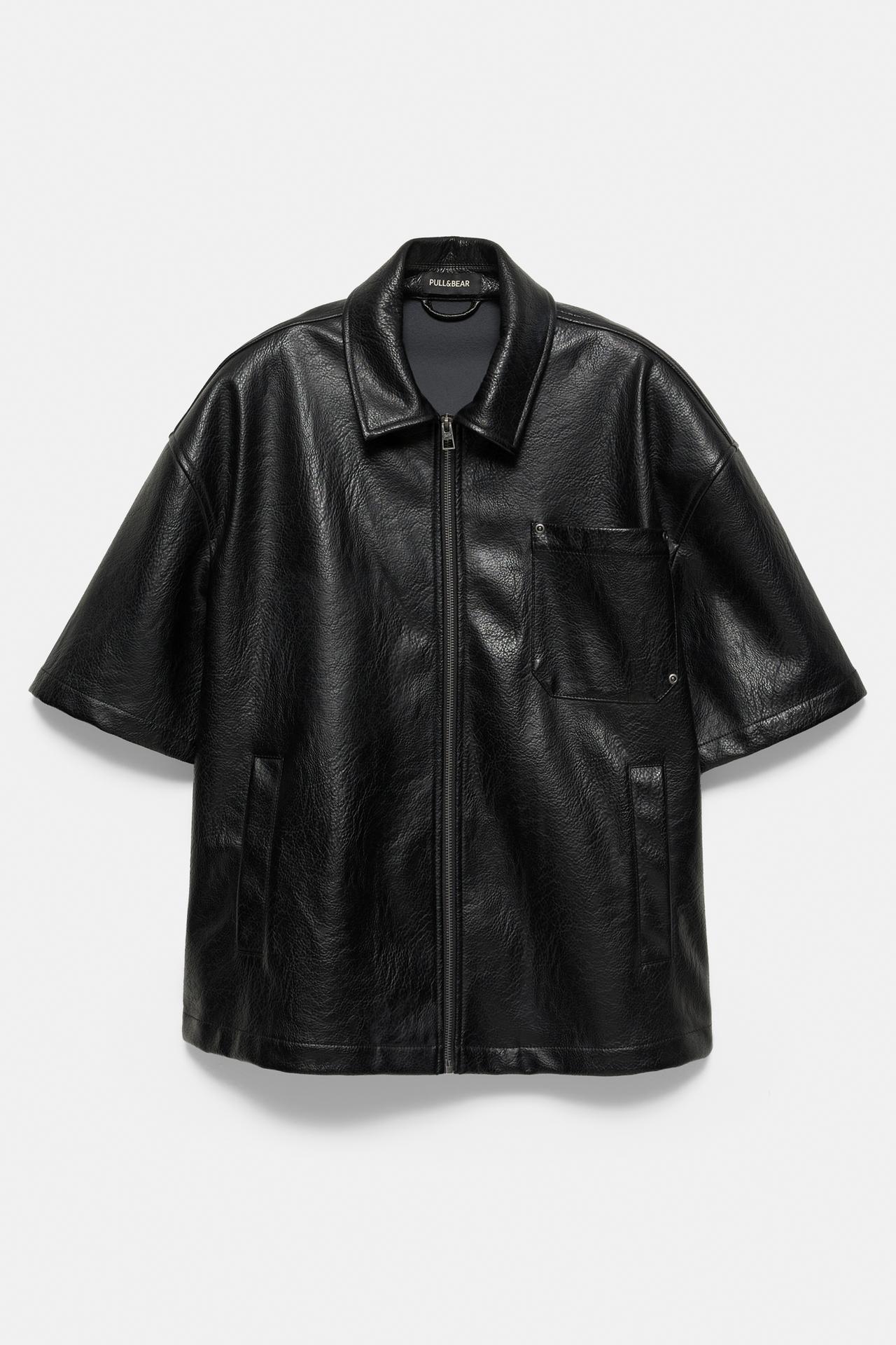 Leather effect zip-up overshirt — Black
