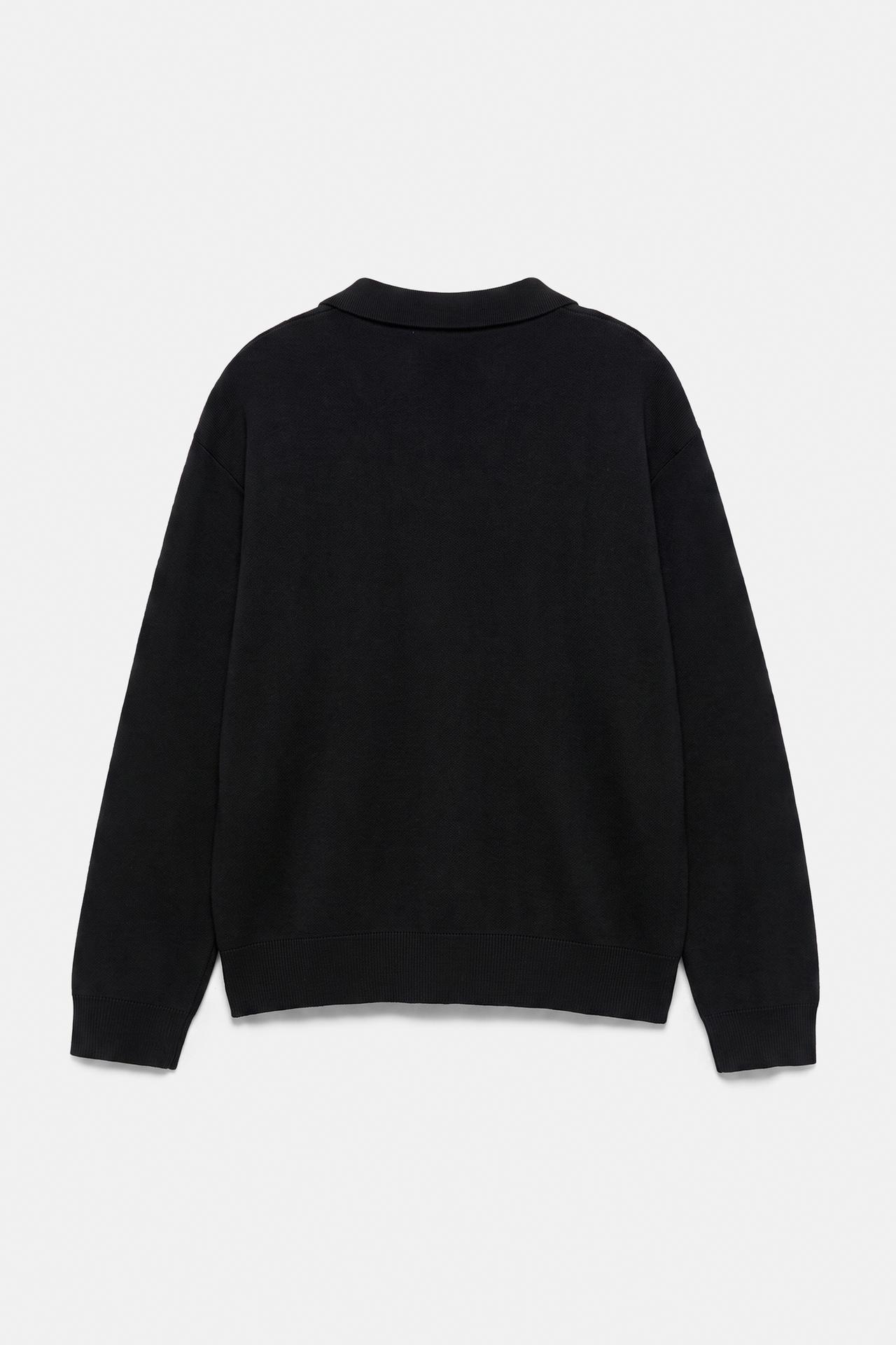Long sleeve knit polo shirt — Black