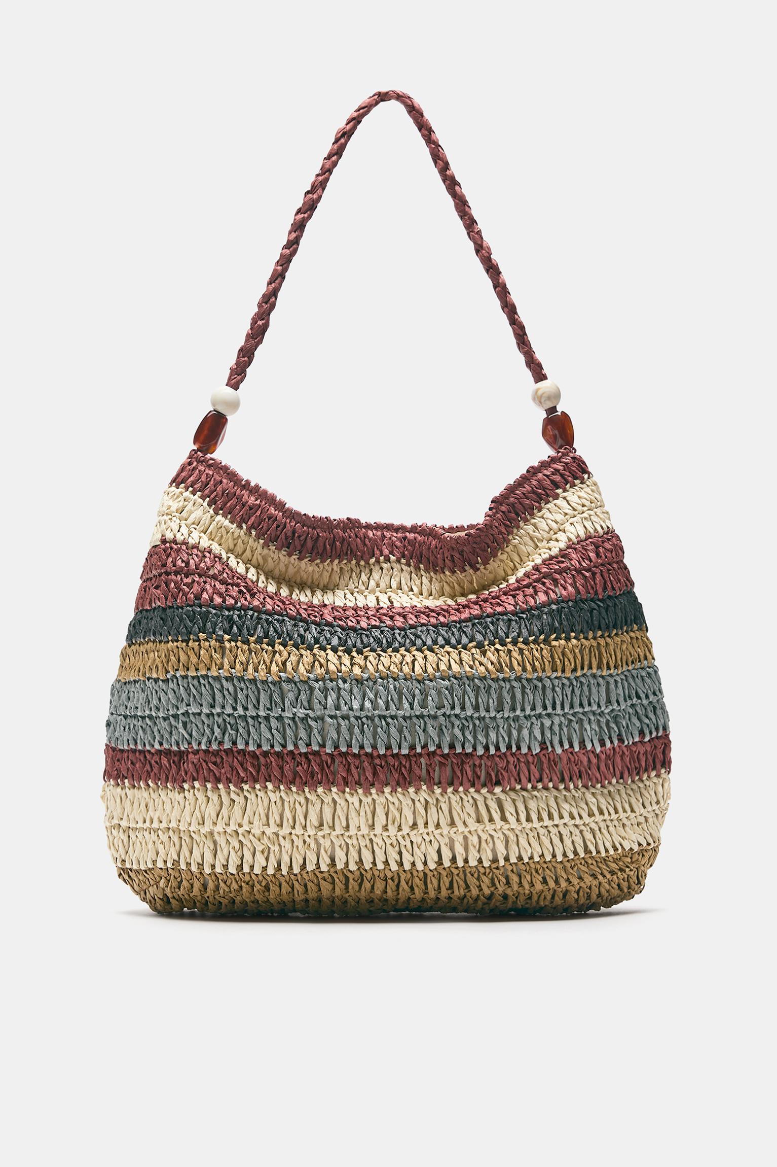 Striped woven tote bag — Brown