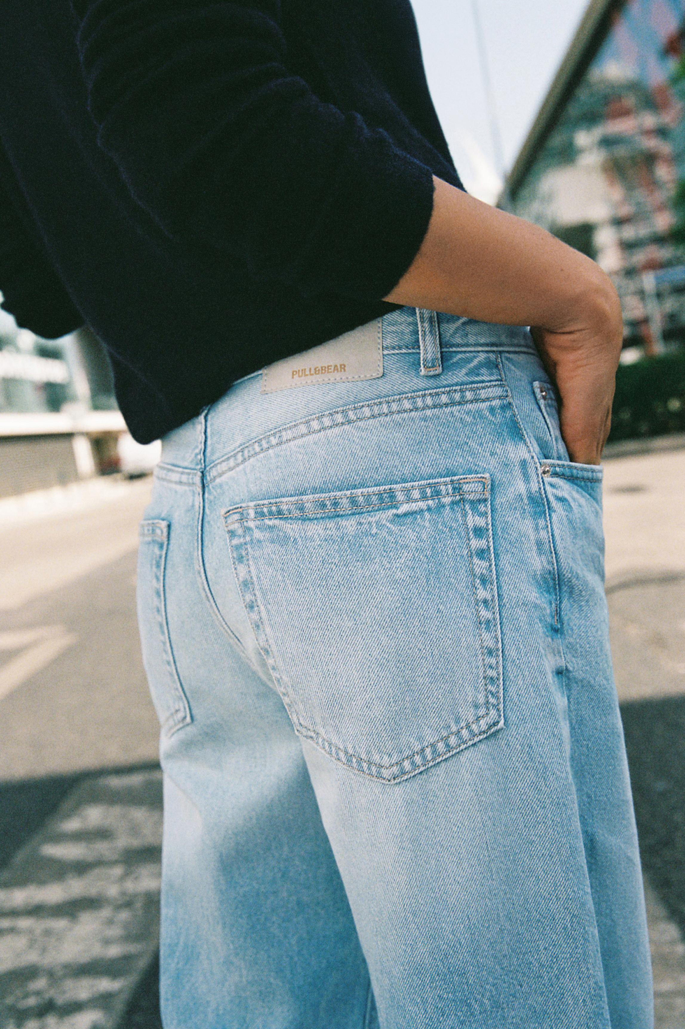 High-waist wide straight-leg jeans — Sky blue