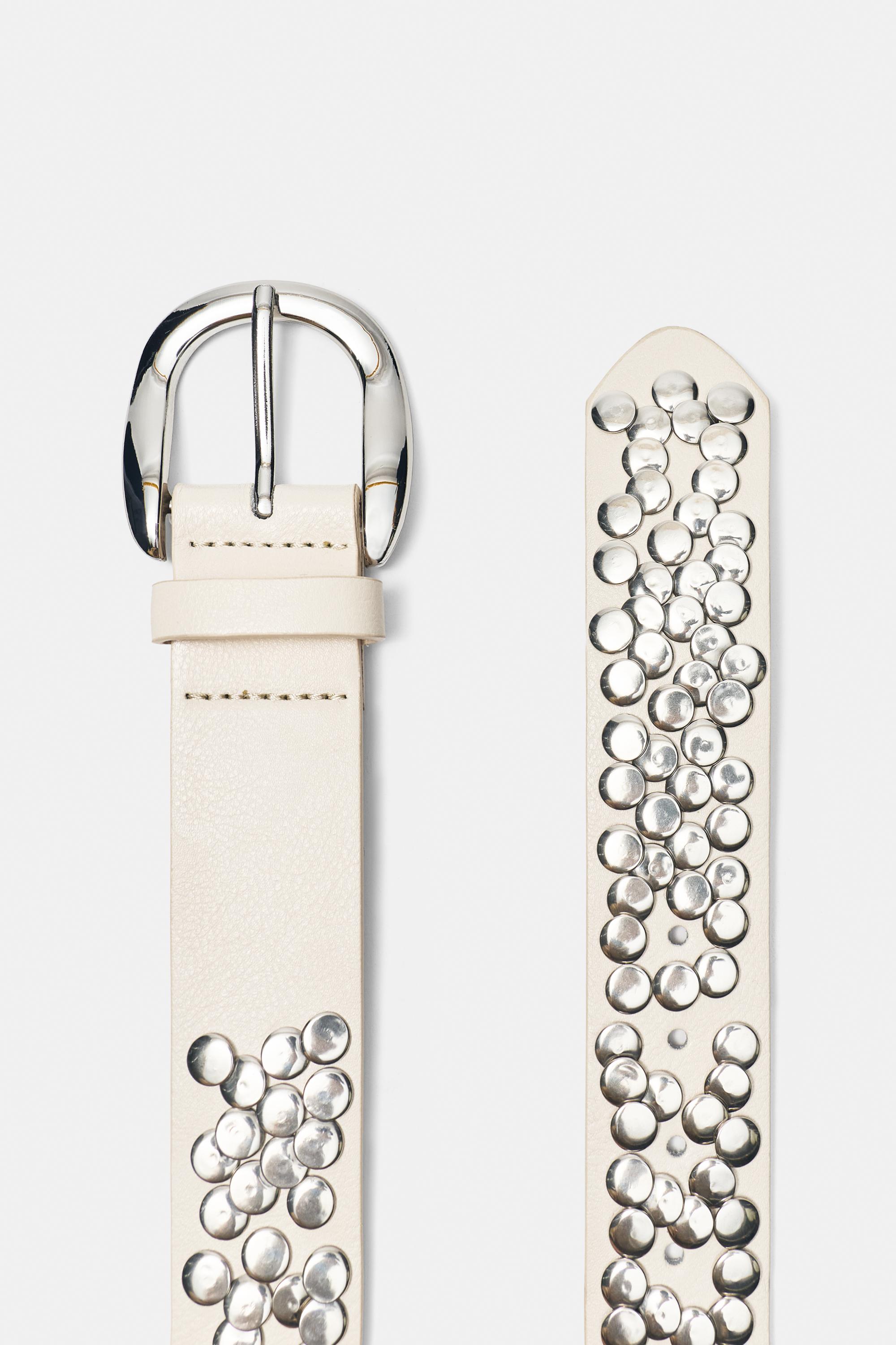 Faux leather studded belt — White