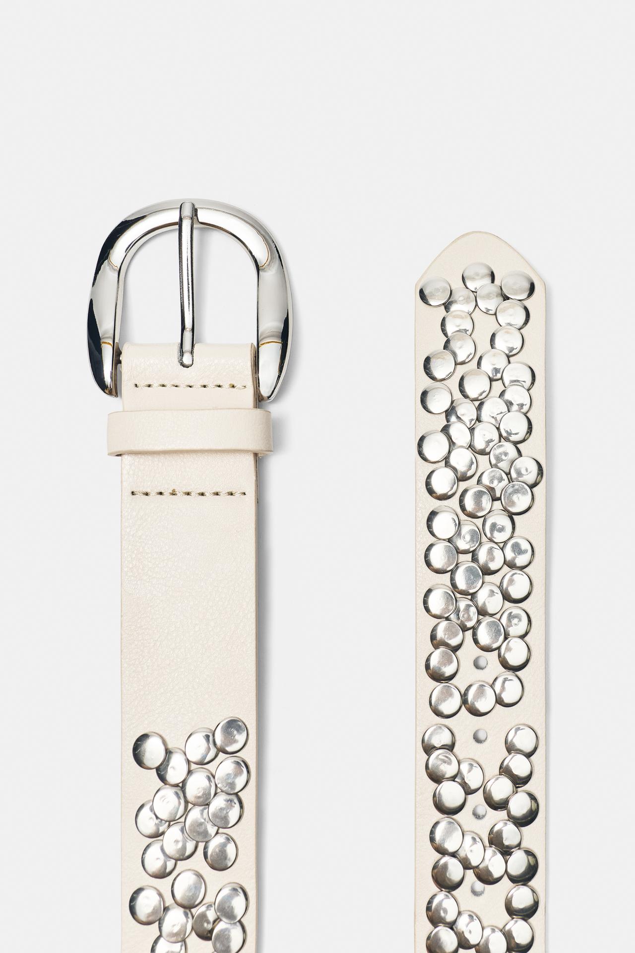 Faux leather studded belt — White
