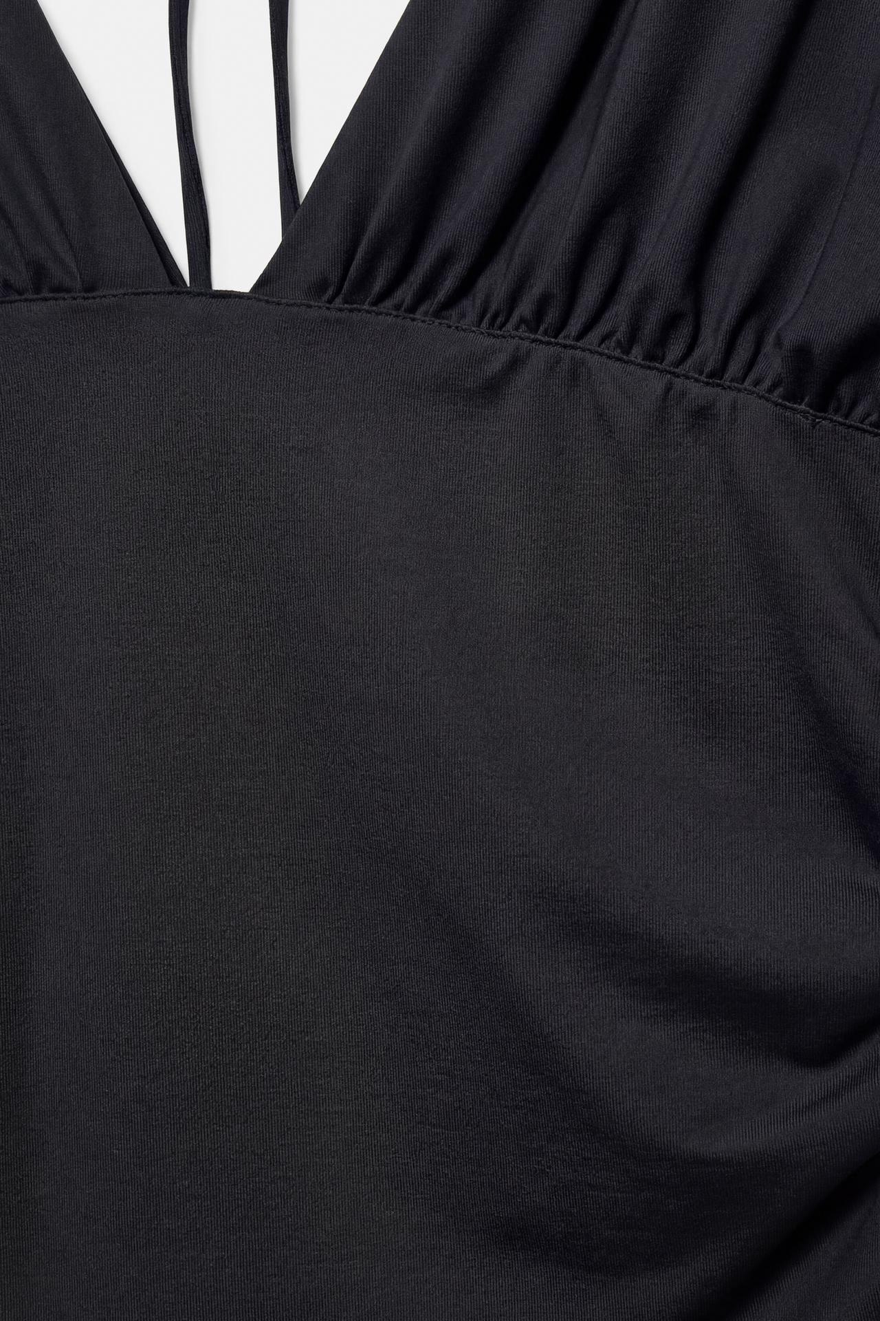 Gathered V-neck top — Black