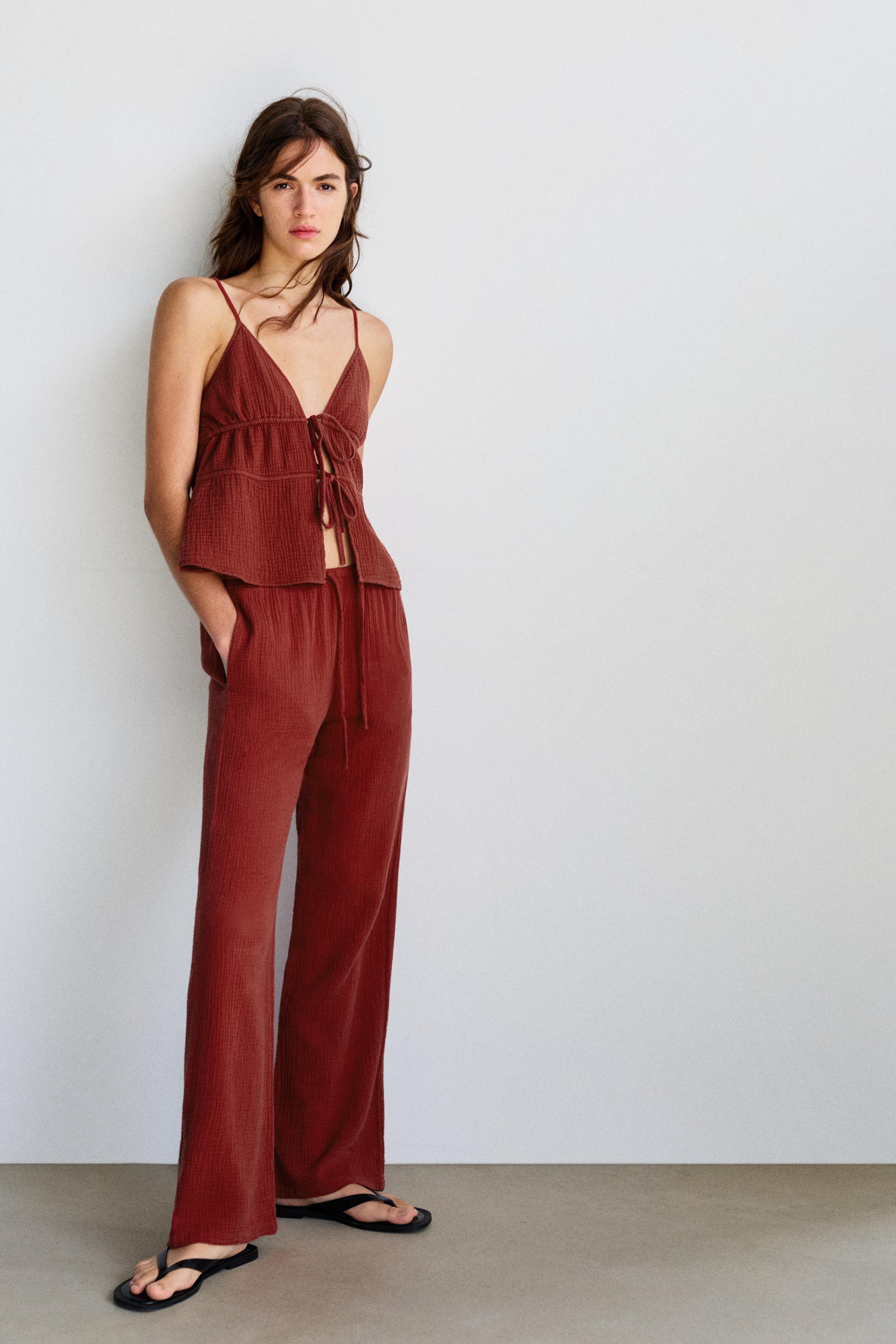 Flowing crepe trousers — Russet