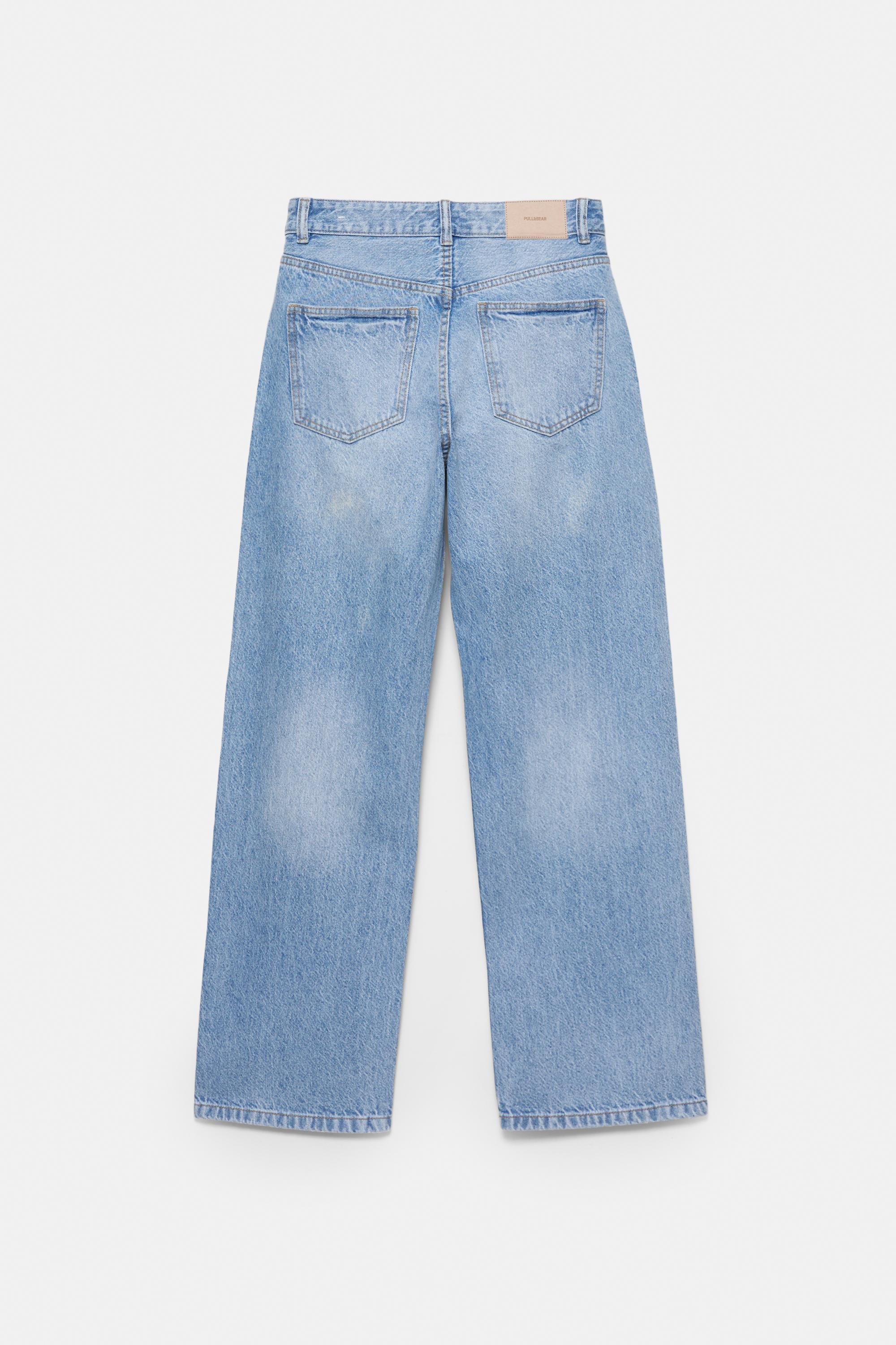 Straight-leg mid-waist jeans with rhinestone hearts — Pale blue