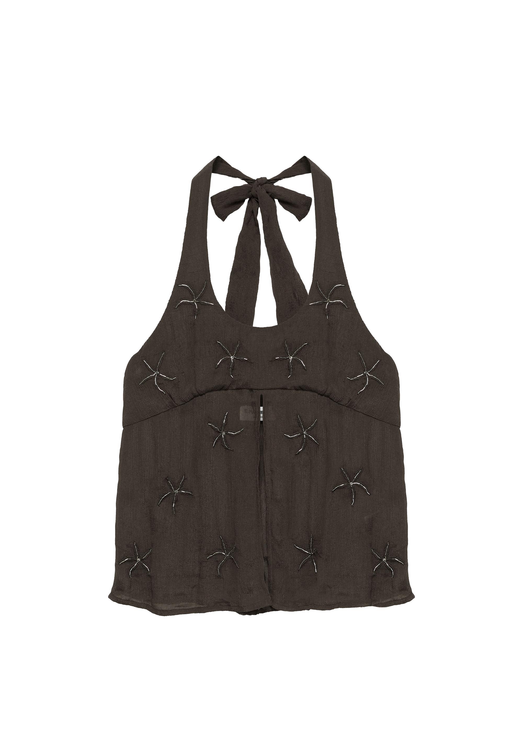 Beaded halter top — Brown