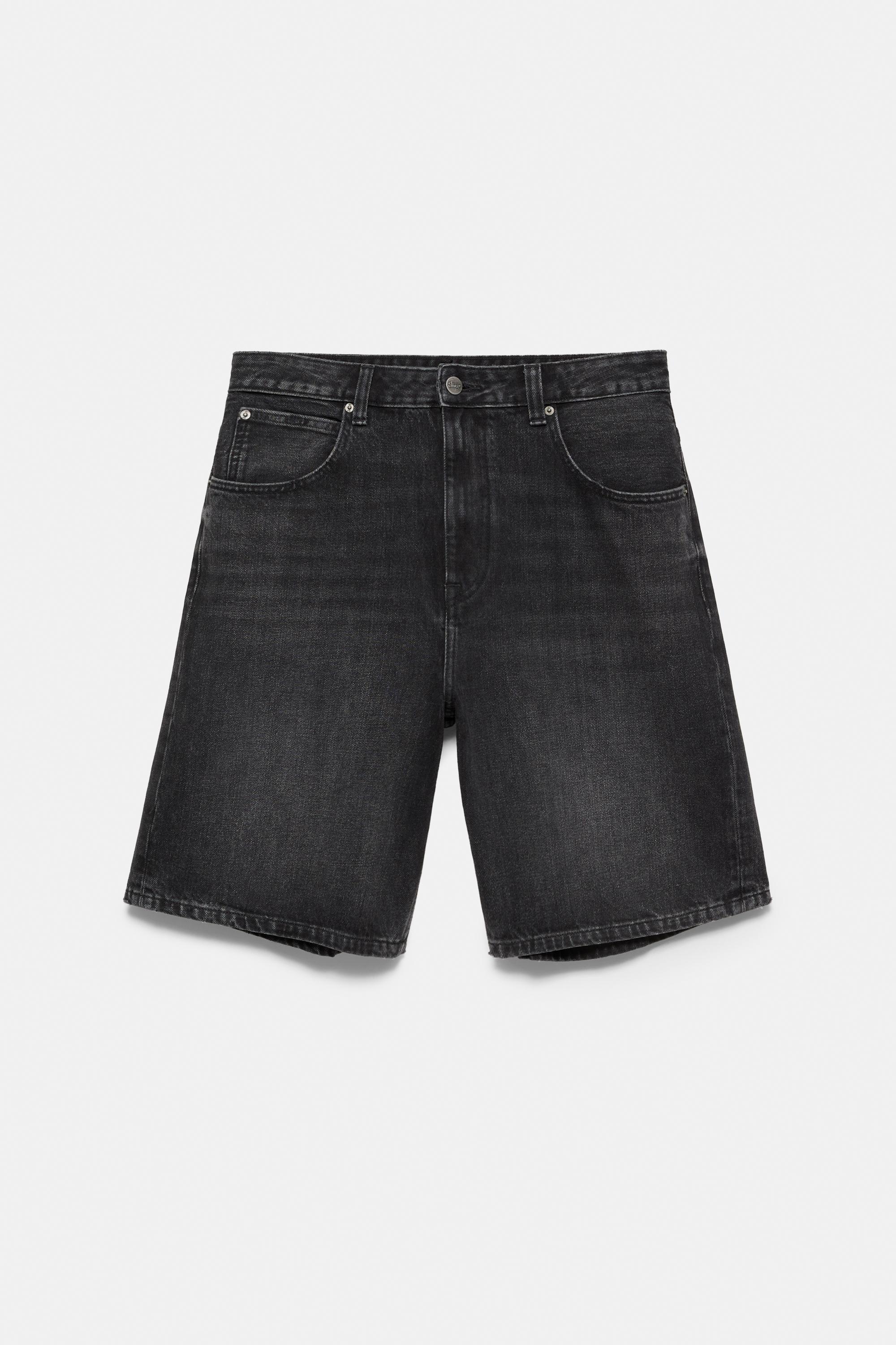 Baggy relaxed fit denim Bermuda shorts — Faded black