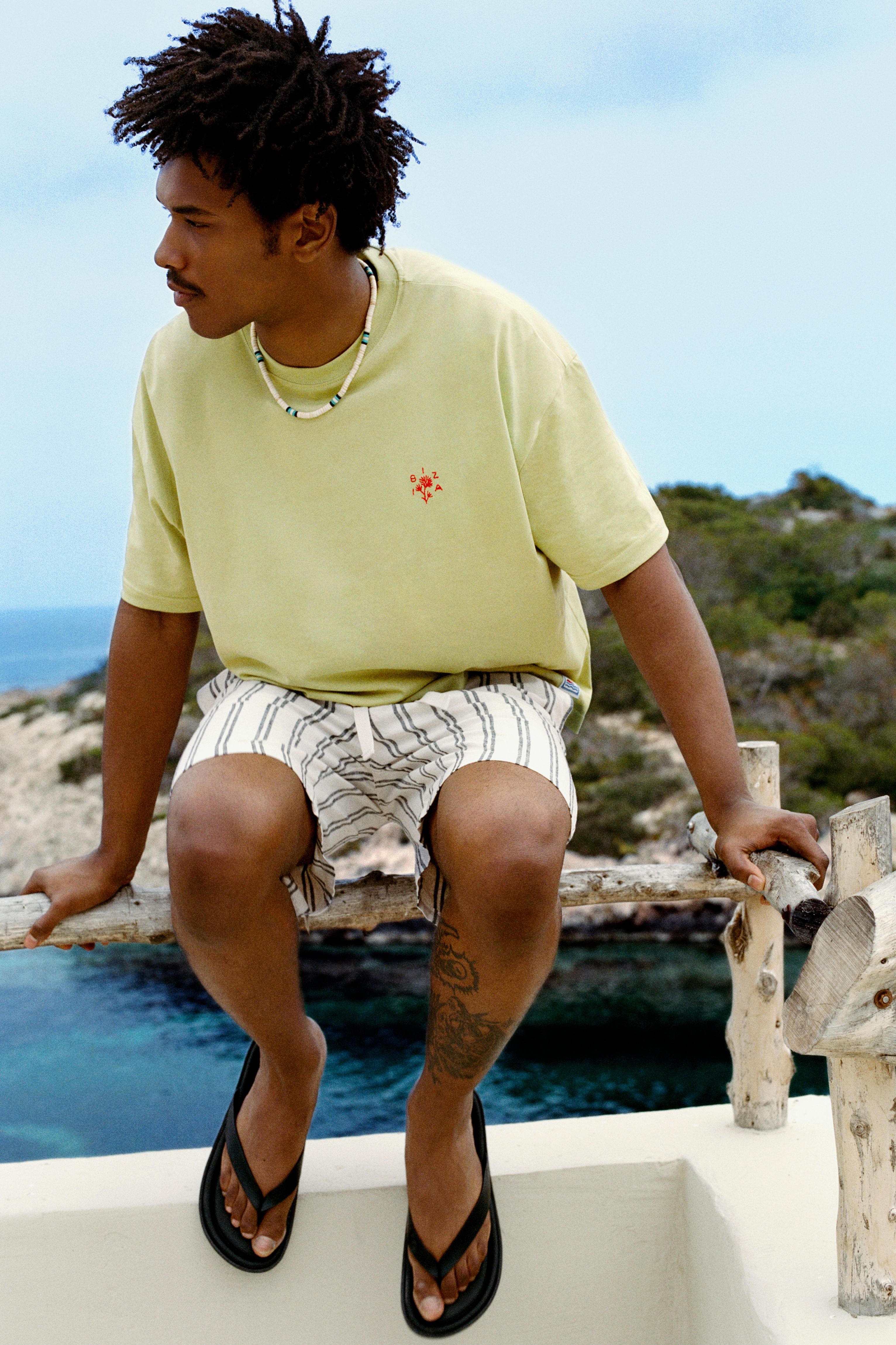 Linen blend jogger Bermuda shorts — White/Marble