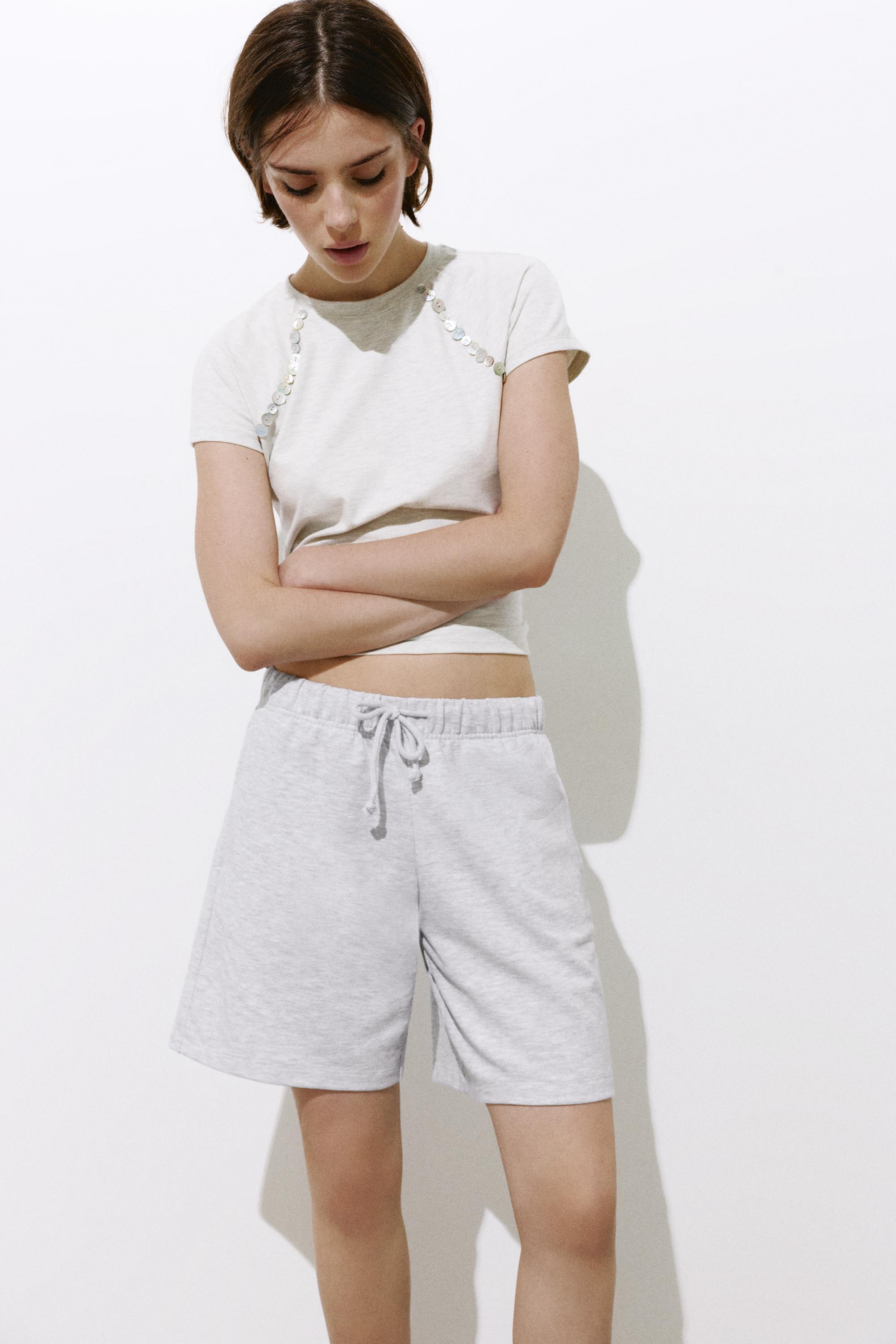 Bermuda shorts with elasticated waistband — Grey marl