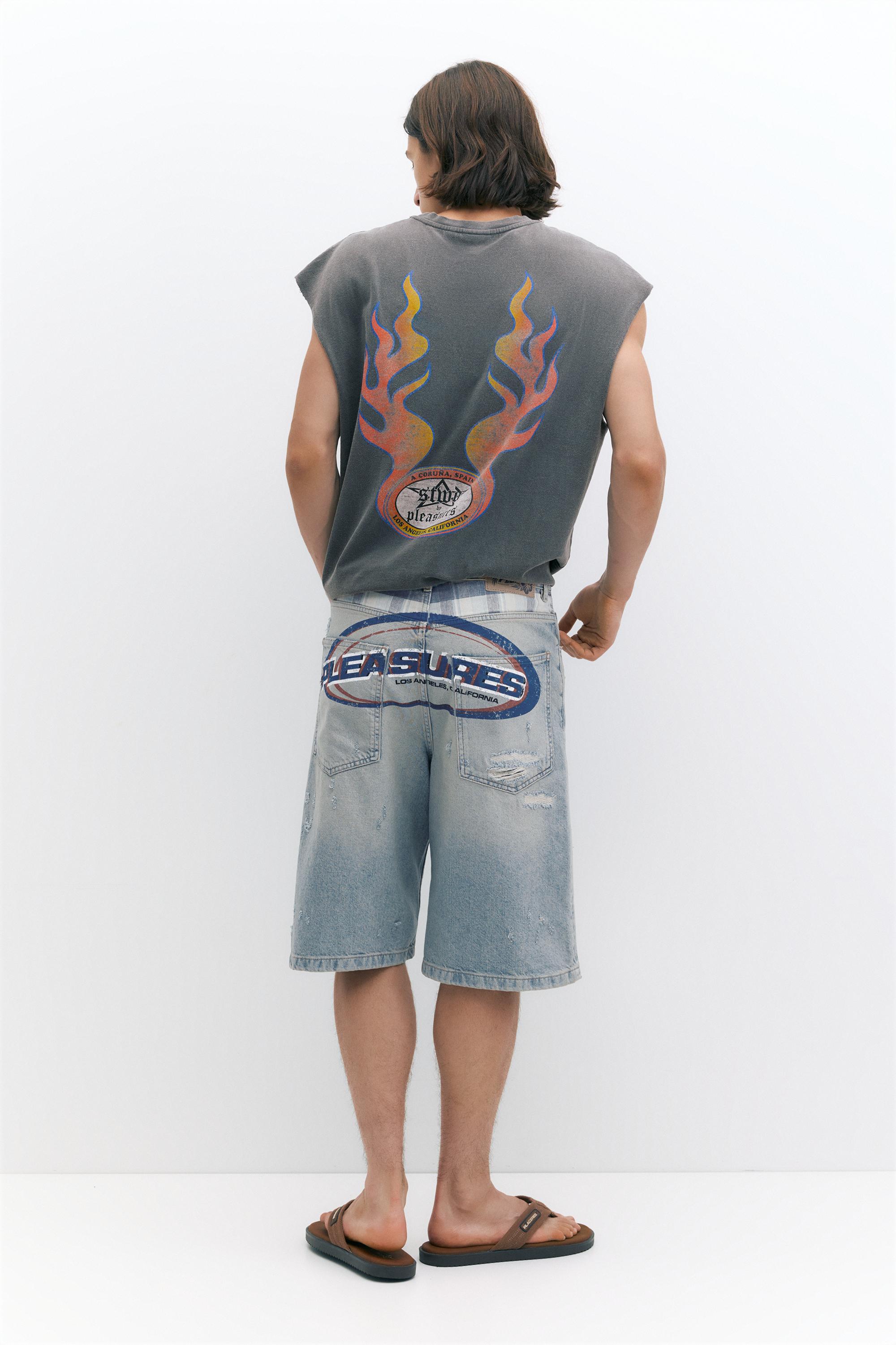 Pleasures x STWD skater denim Bermuda shorts — Medium blue