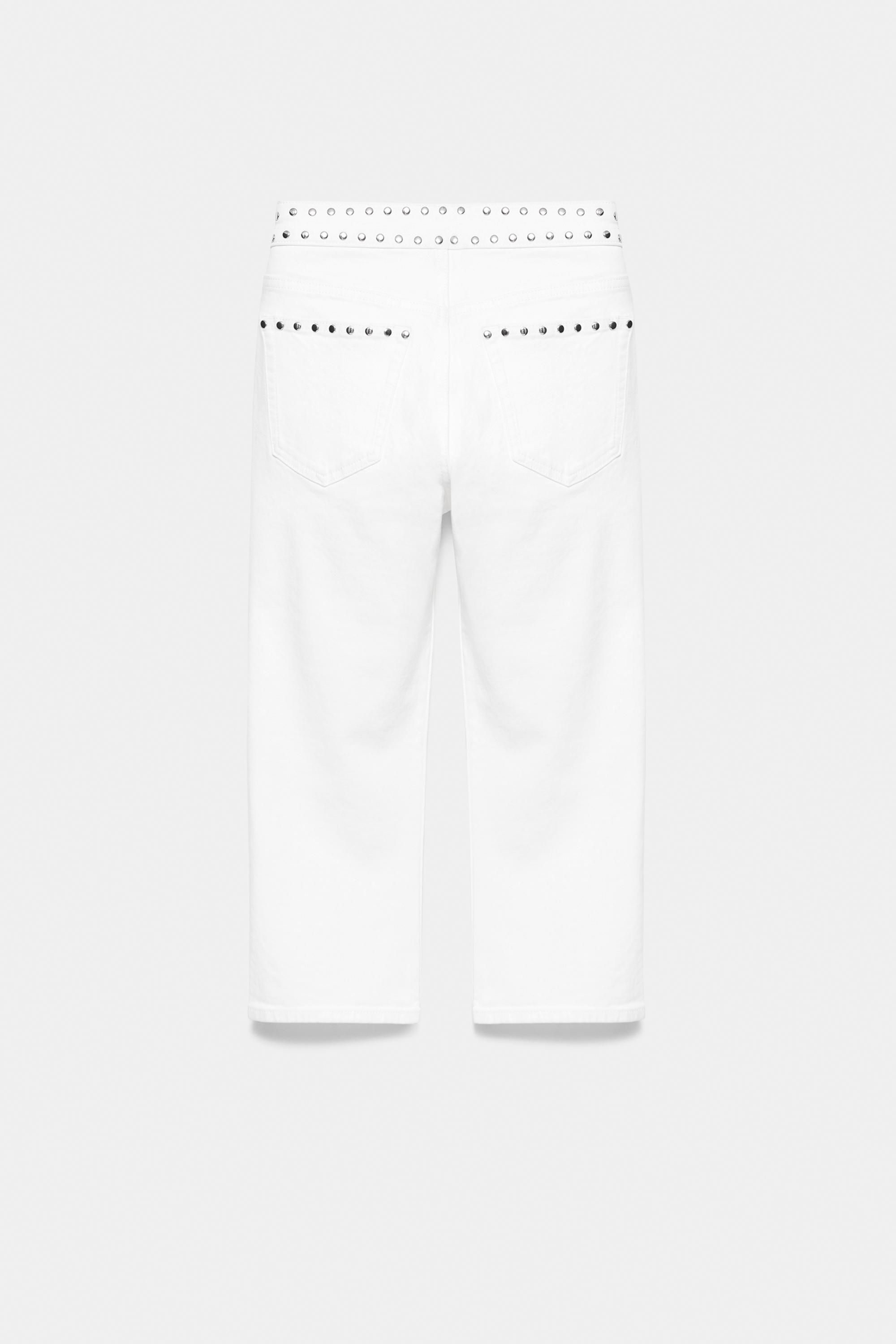 White studded capris jeans — White