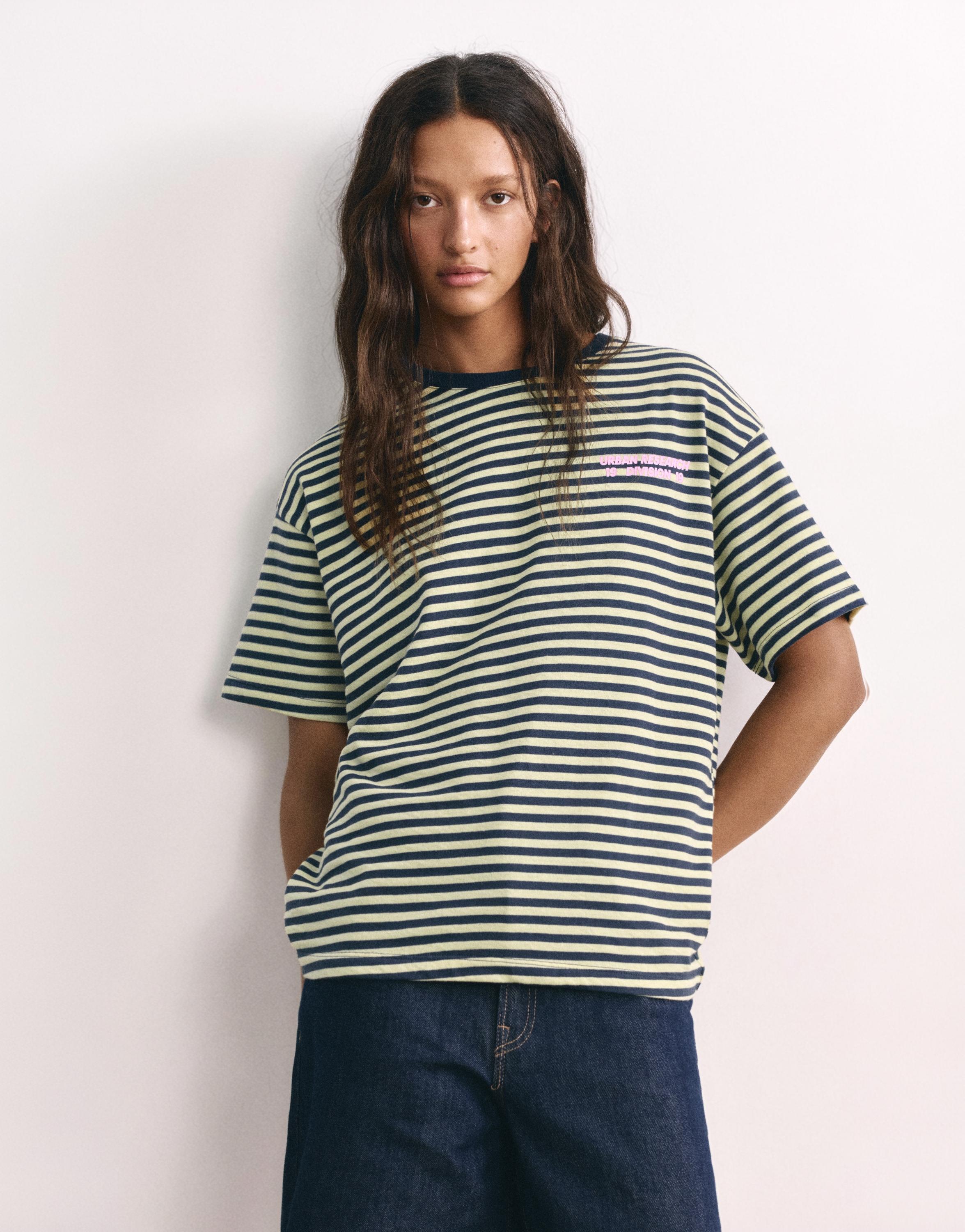 Striped T-shirt with text — Dark navy