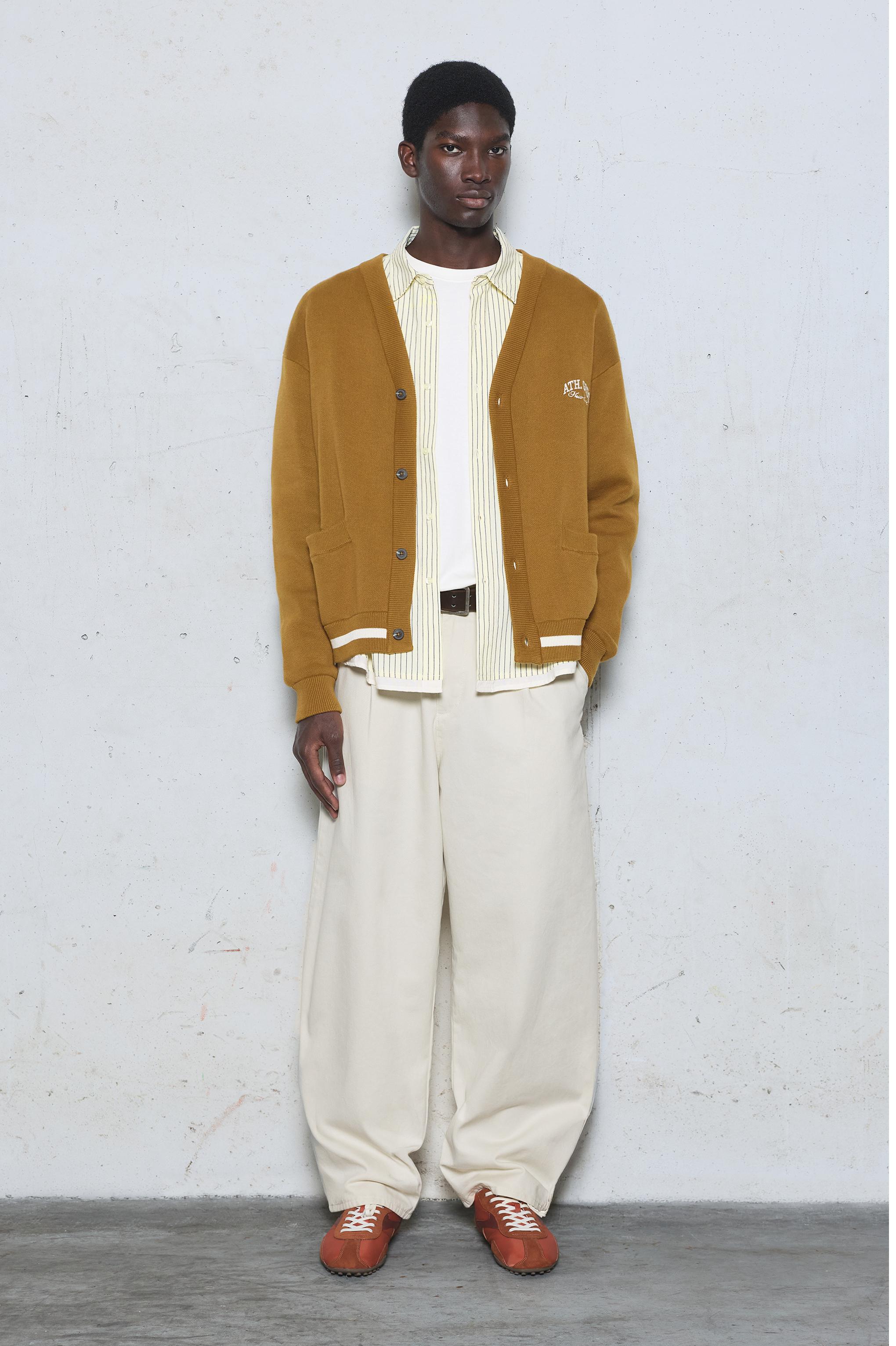Embroidered varsity cardigan — Tobacco brown