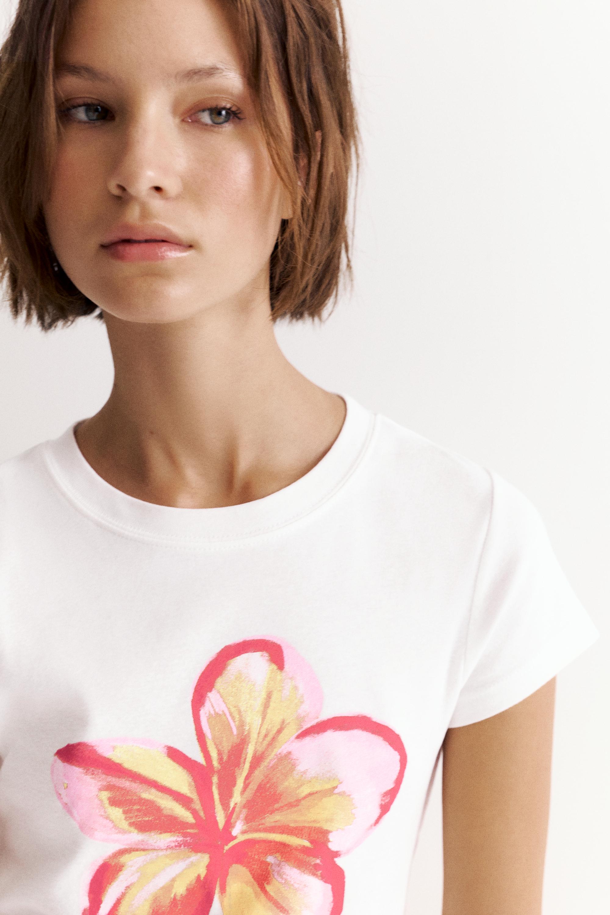 Hibiscus floral graphic T-shirt — Ice