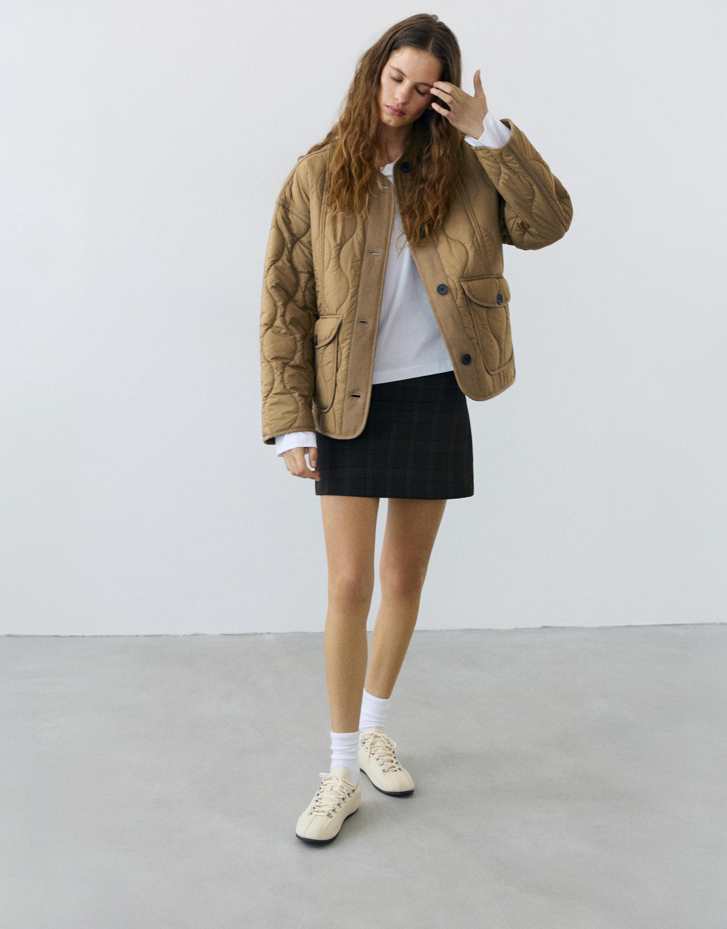 Puffer jacket with pockets — Dark khaki