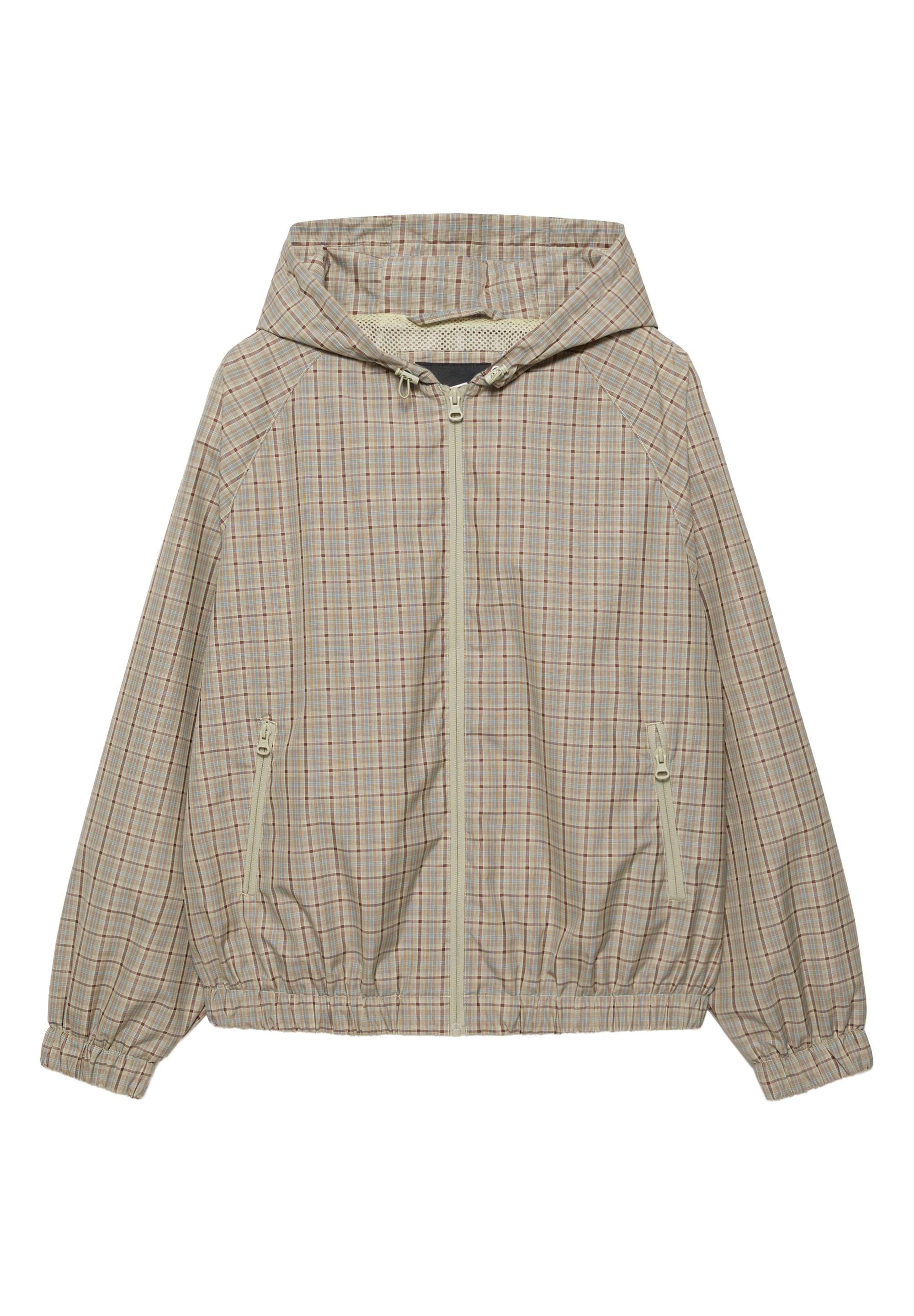 Kapüşonlu kareli hafif yağmurluk - Görsel 2