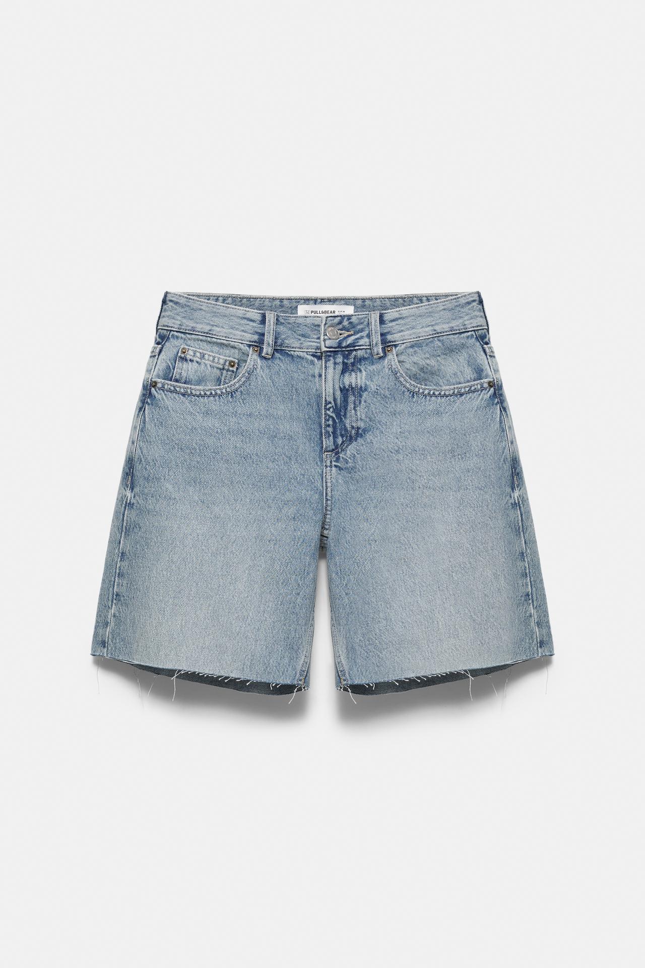 Low-rise denim Bermuda shorts — Pale blue