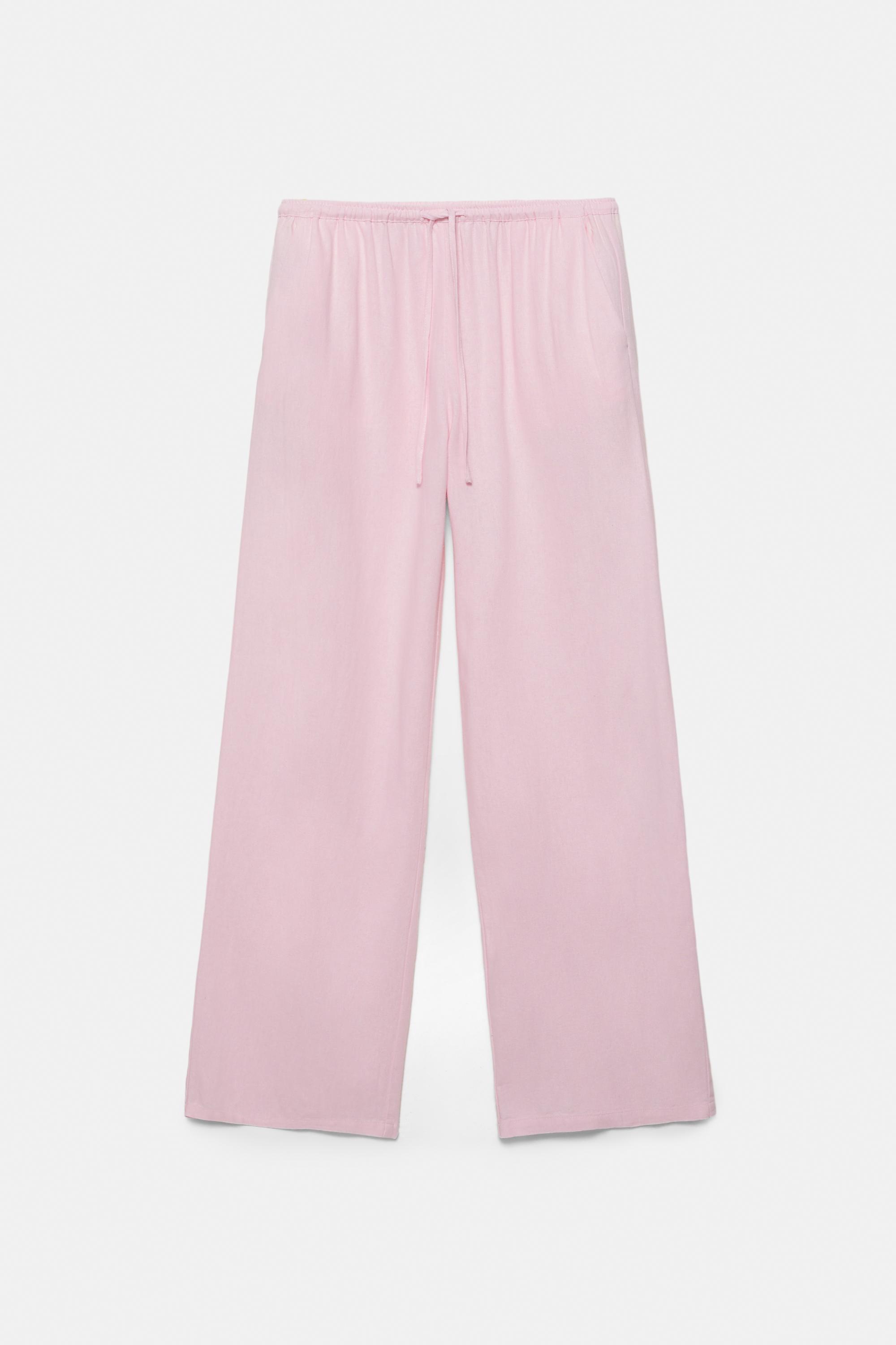 Flowy trousers with linen — Pastel pink